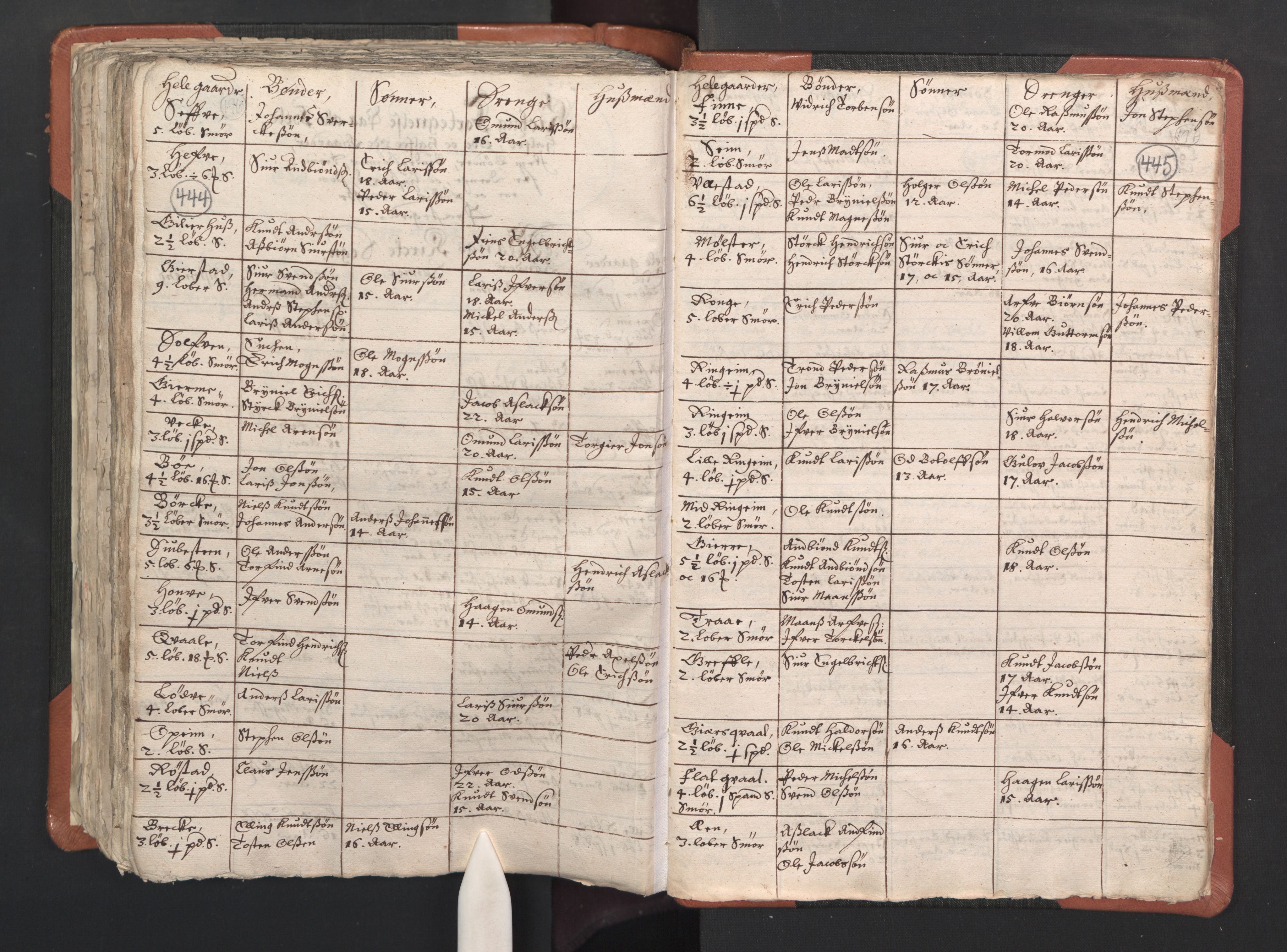 RA, Vicar's Census 1664-1666, no. 22: Nordhordland deanery, 1664-1666, p. 444-445