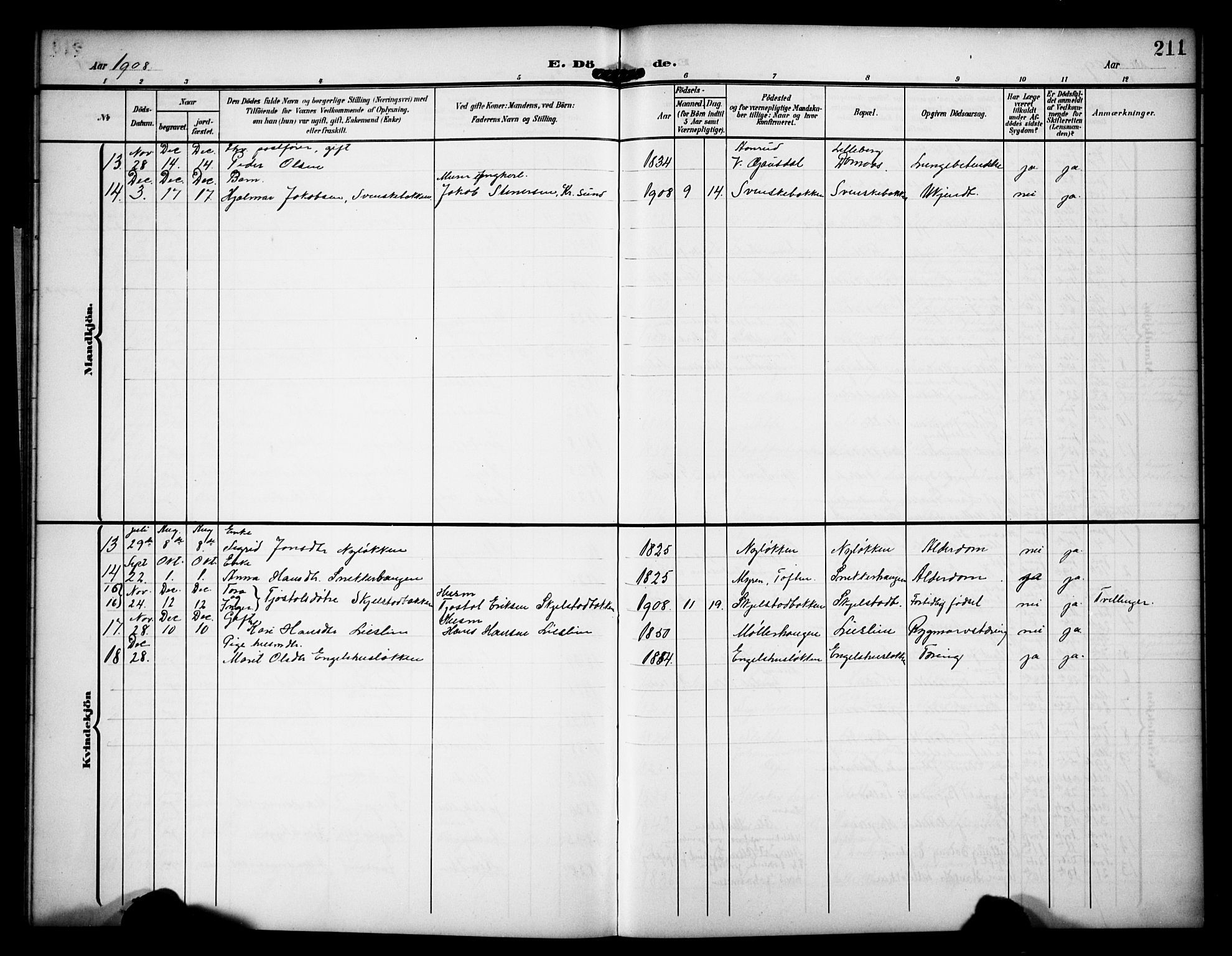 Dovre prestekontor, SAH/PREST-066/H/Ha/Hab/L0003: Parish register (copy) no. 3, 1907-1929, p. 211