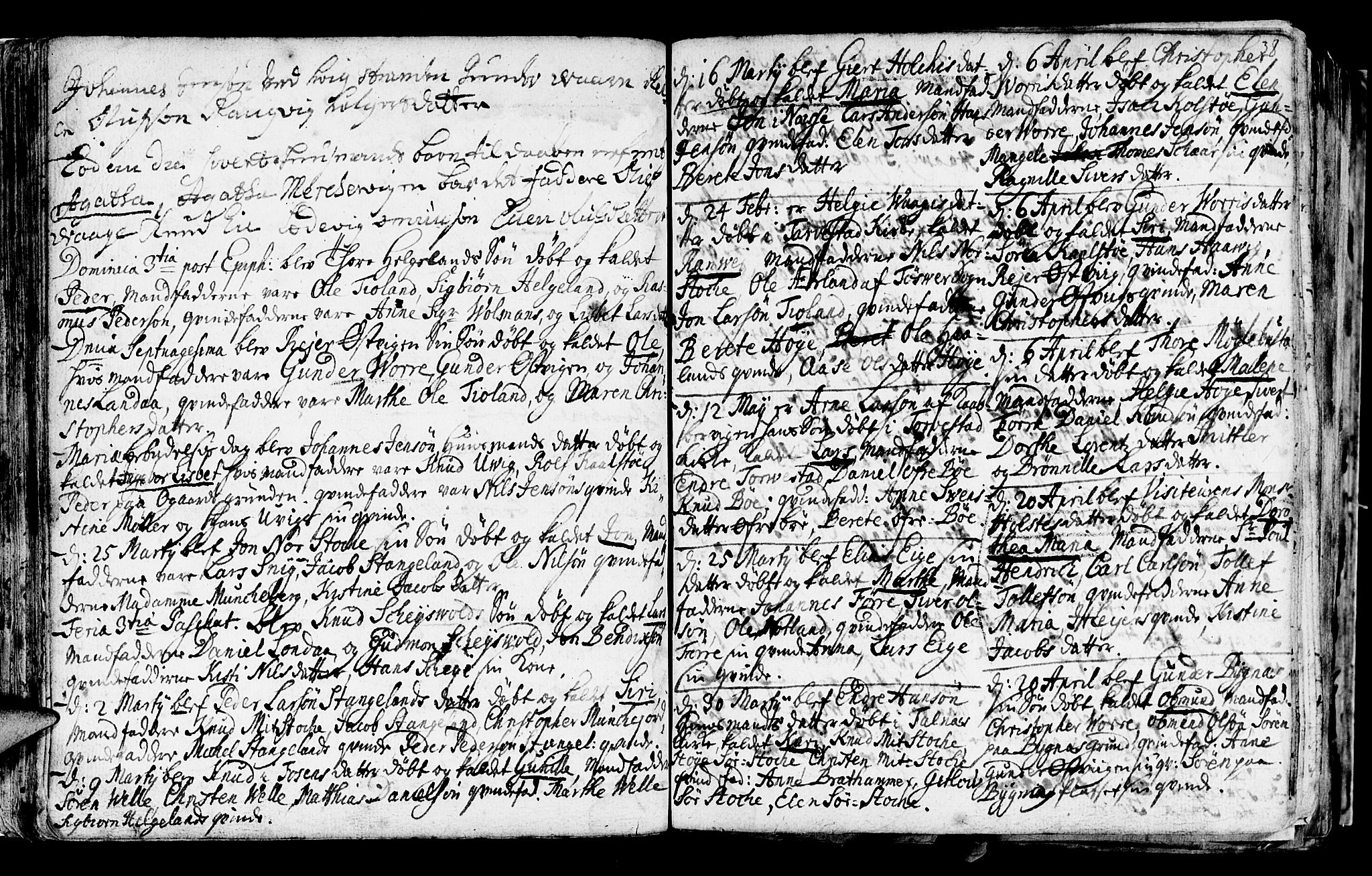 Avaldsnes sokneprestkontor, AV/SAST-A -101851/H/Ha/Haa/L0001: Parish register (official) no. A 1, 1711-1764, p. 38