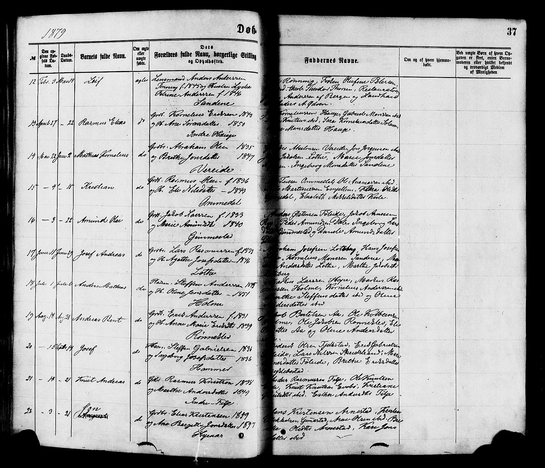 Gloppen sokneprestembete, SAB/A-80101/H/Haa/Haaa/L0010: Parish register (official) no. A 10, 1871-1884, p. 37