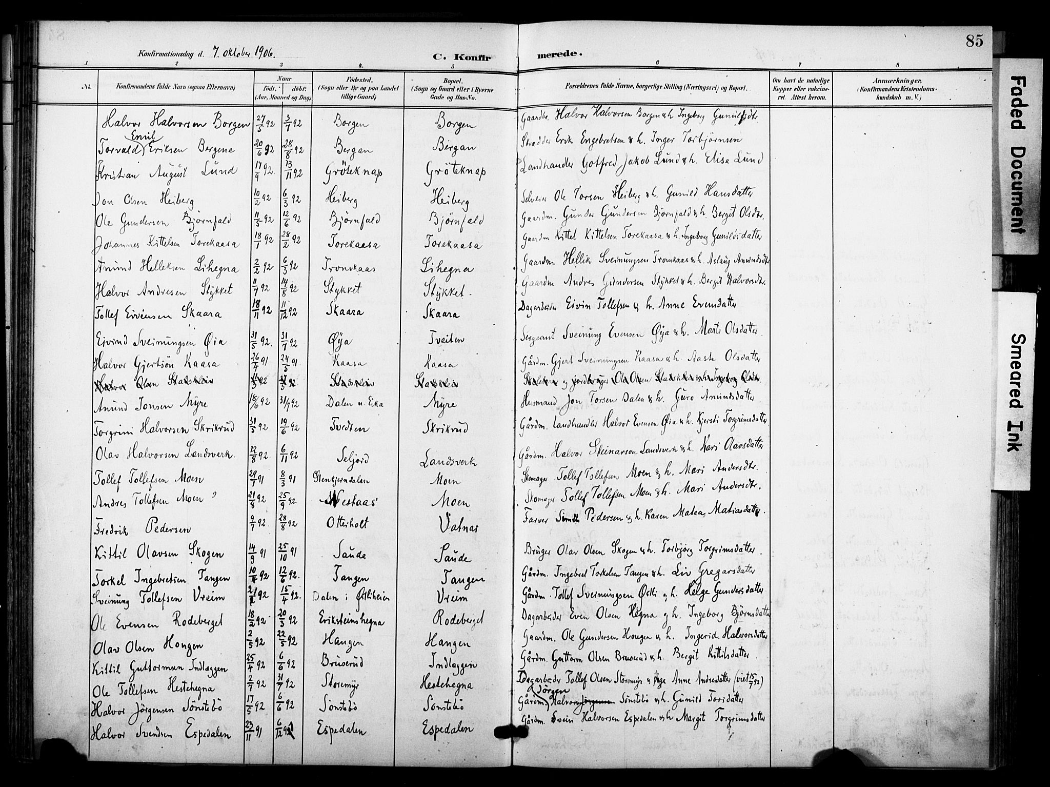 Bø kirkebøker, SAKO/A-257/F/Fa/L0012: Parish register (official) no. 12, 1900-1908, p. 85