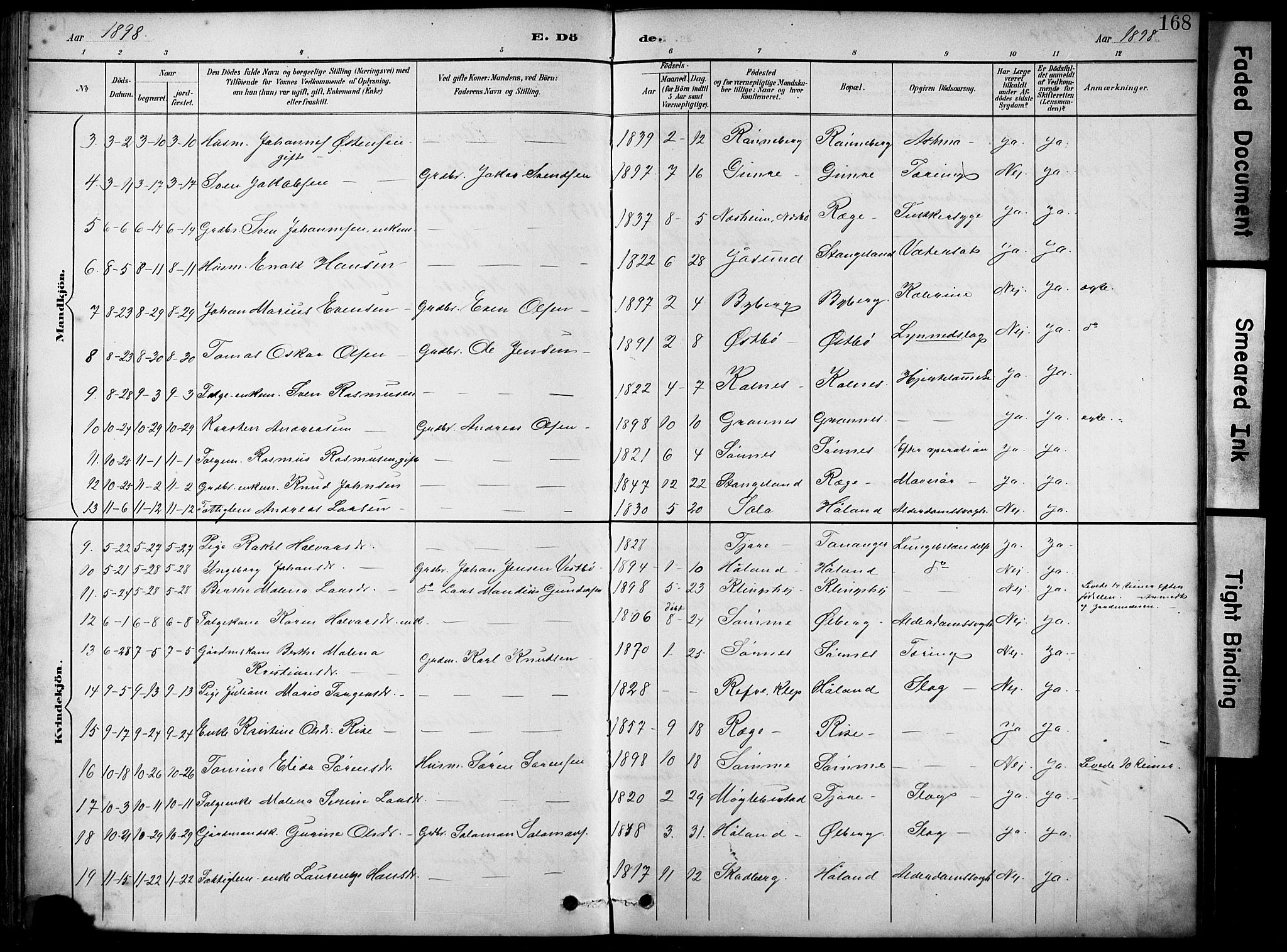 Håland sokneprestkontor, AV/SAST-A-101802/001/30BA/L0012: Parish register (official) no. A 11, 1889-1900, p. 168