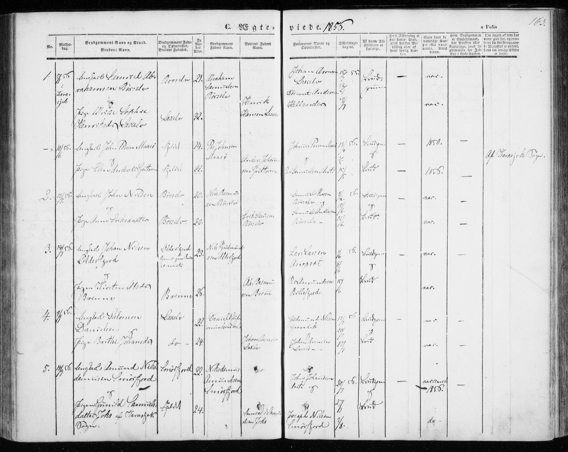 Kistrand/Porsanger sokneprestembete, SATØ/S-1351/H/Ha/L0004.kirke: Parish register (official) no. 4, 1843-1860, p. 163