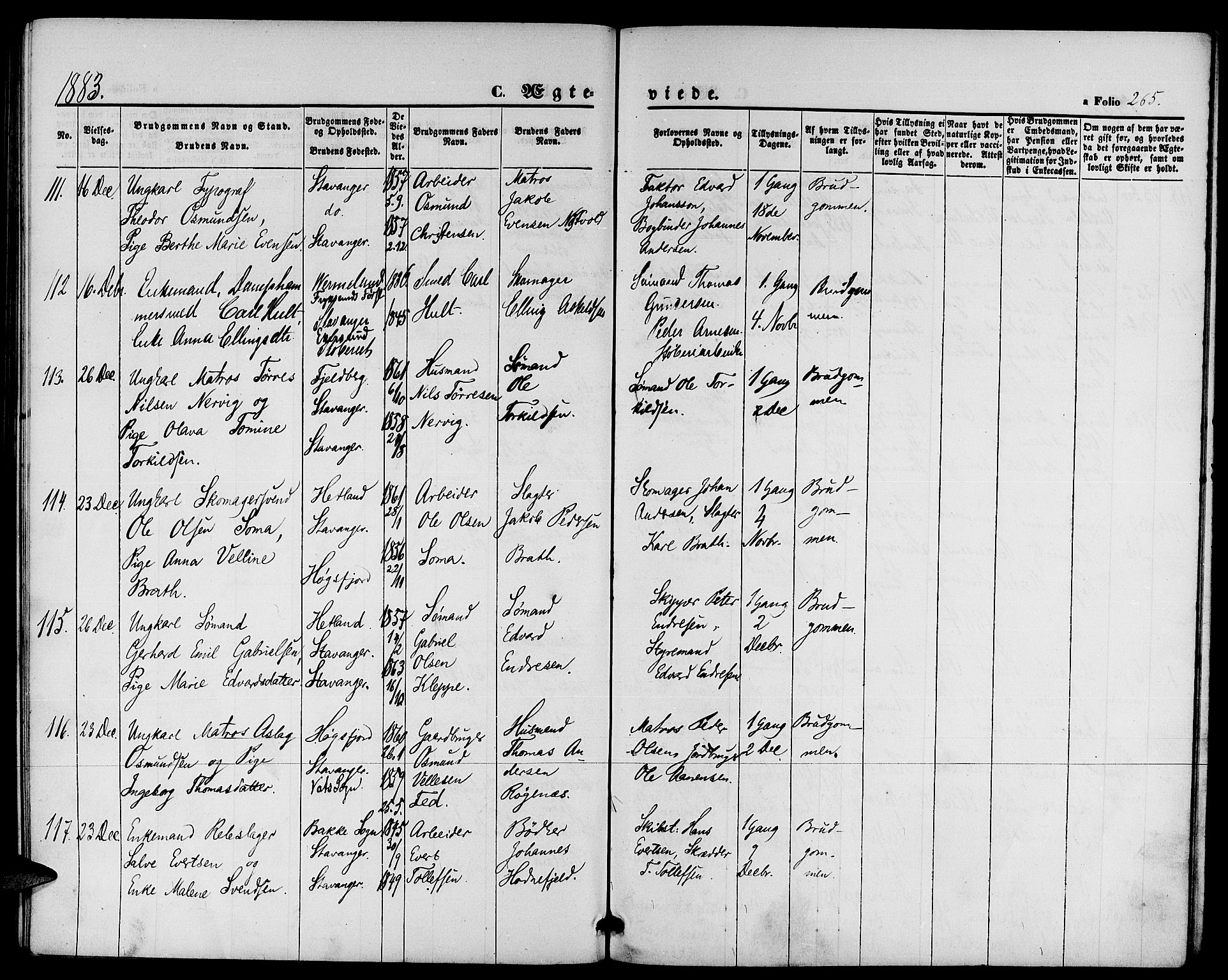 St. Petri sokneprestkontor, AV/SAST-A-101813/001/30/30BB/L0002: Parish register (copy) no. B 2, 1865-1885, p. 265