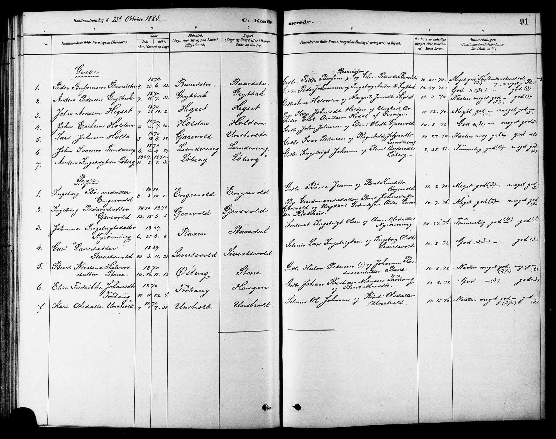 Ministerialprotokoller, klokkerbøker og fødselsregistre - Sør-Trøndelag, SAT/A-1456/686/L0983: Parish register (official) no. 686A01, 1879-1890, p. 91