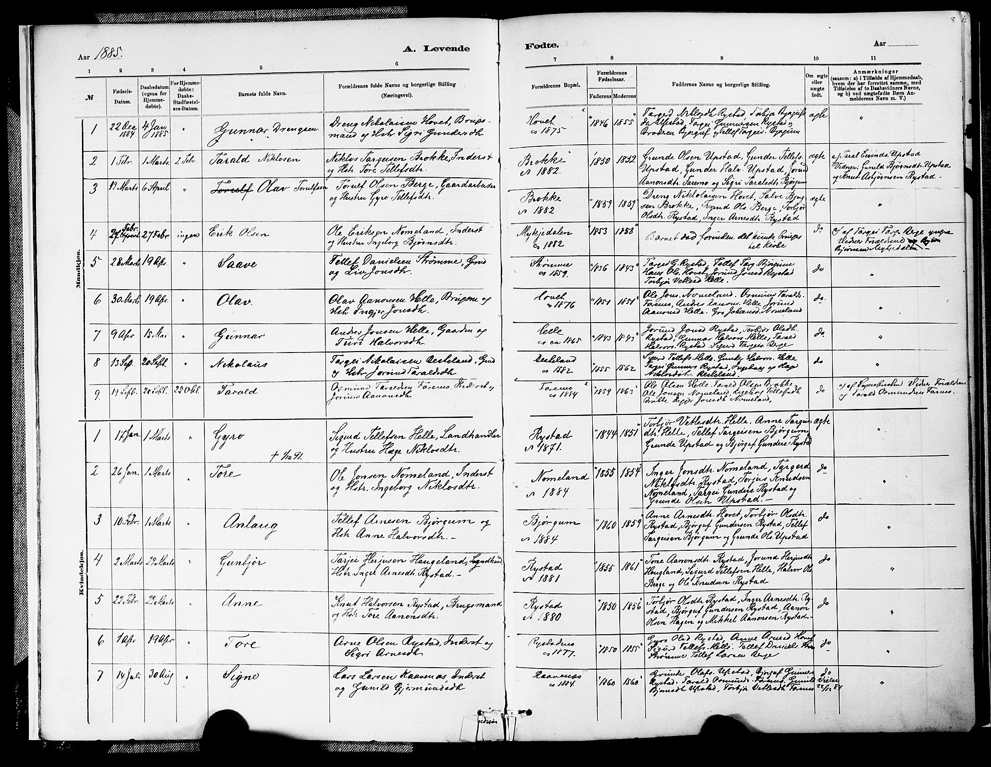 Valle sokneprestkontor, AV/SAK-1111-0044/F/Fa/Fab/L0001: Parish register (official) no. A 1, 1882-1910, p. 8