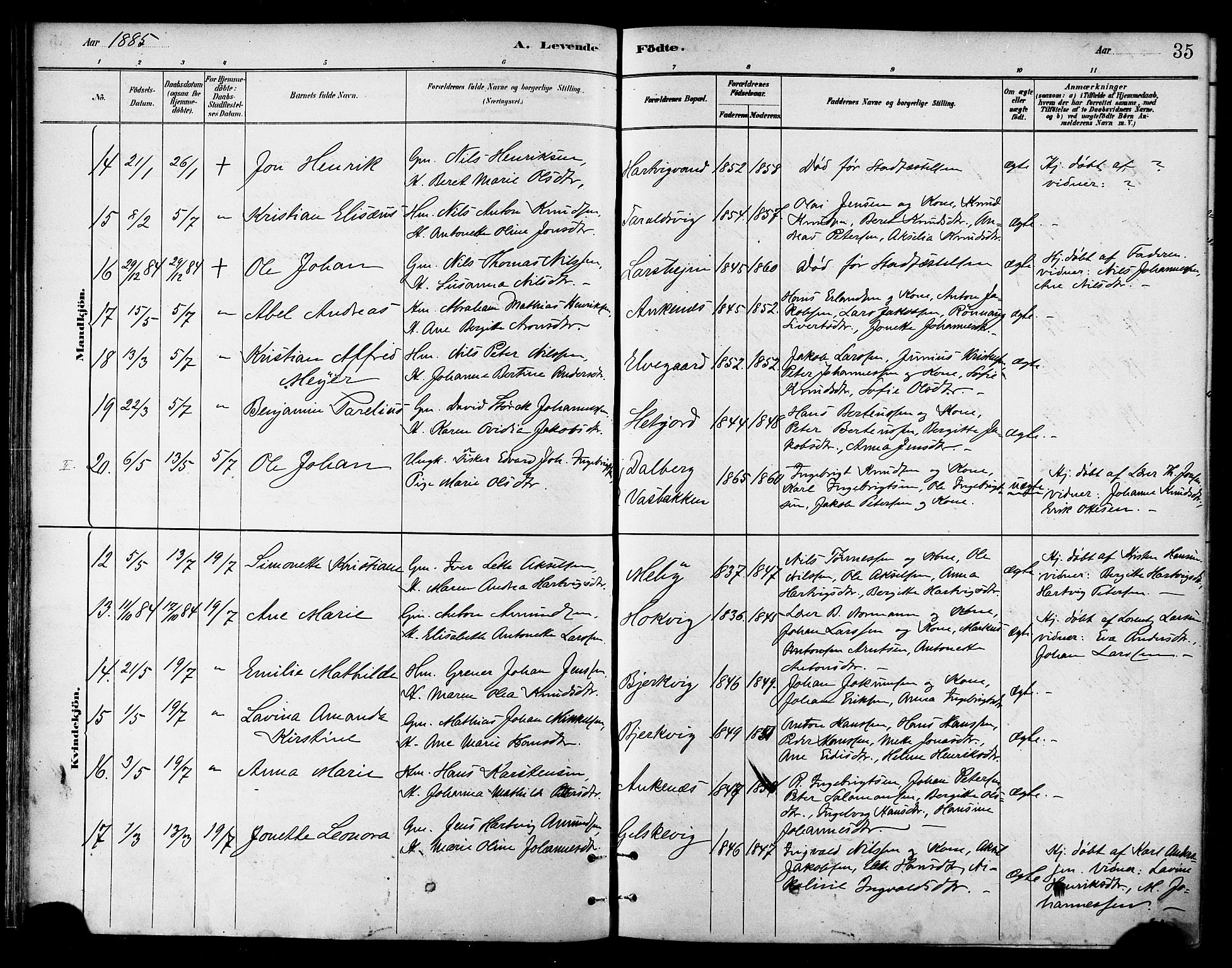Ministerialprotokoller, klokkerbøker og fødselsregistre - Nordland, SAT/A-1459/866/L0938: Parish register (official) no. 866A01, 1879-1893, p. 35