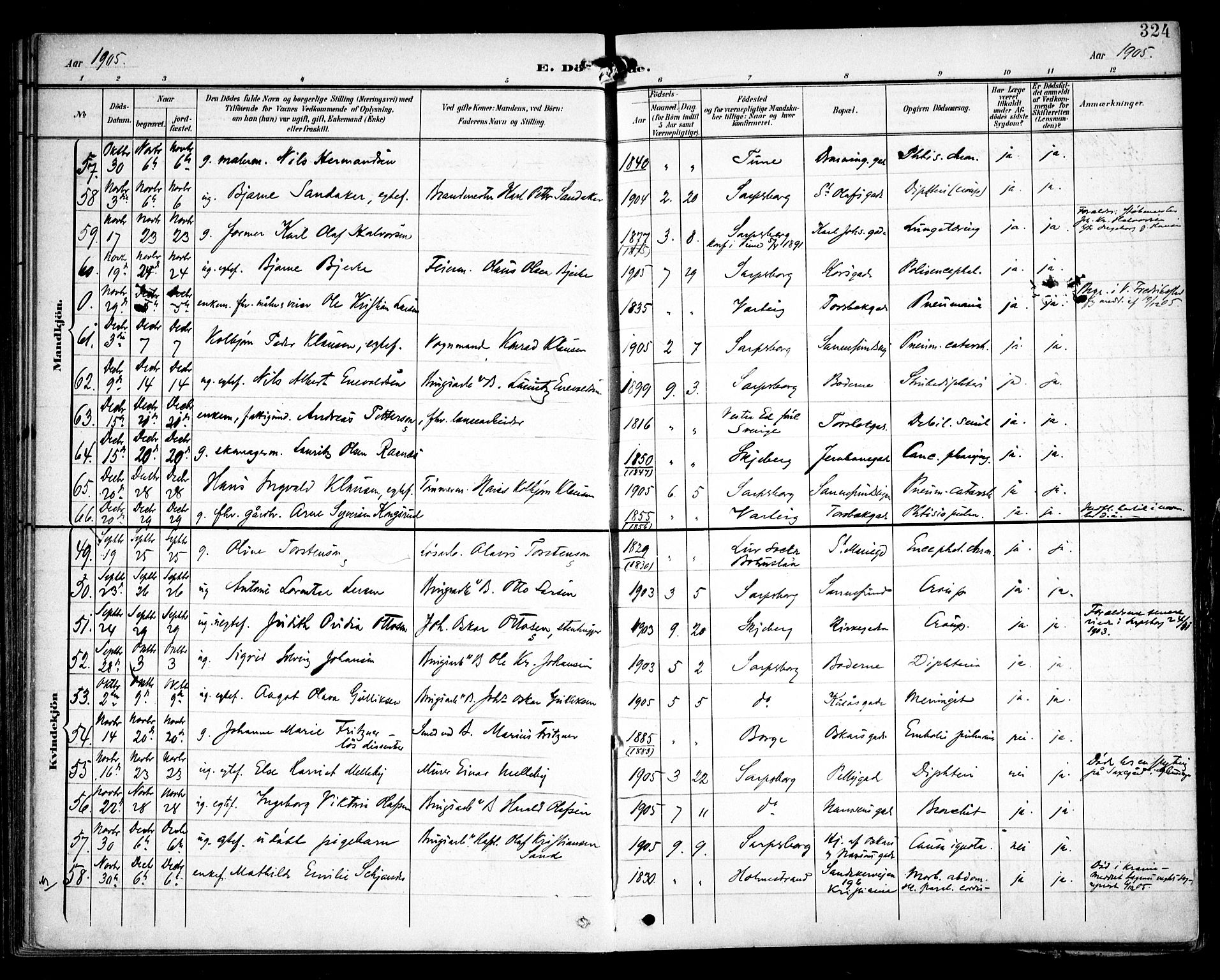 Sarpsborg prestekontor Kirkebøker, AV/SAO-A-2006/F/Fa/L0006: Parish register (official) no. 6, 1900-1909, p. 324