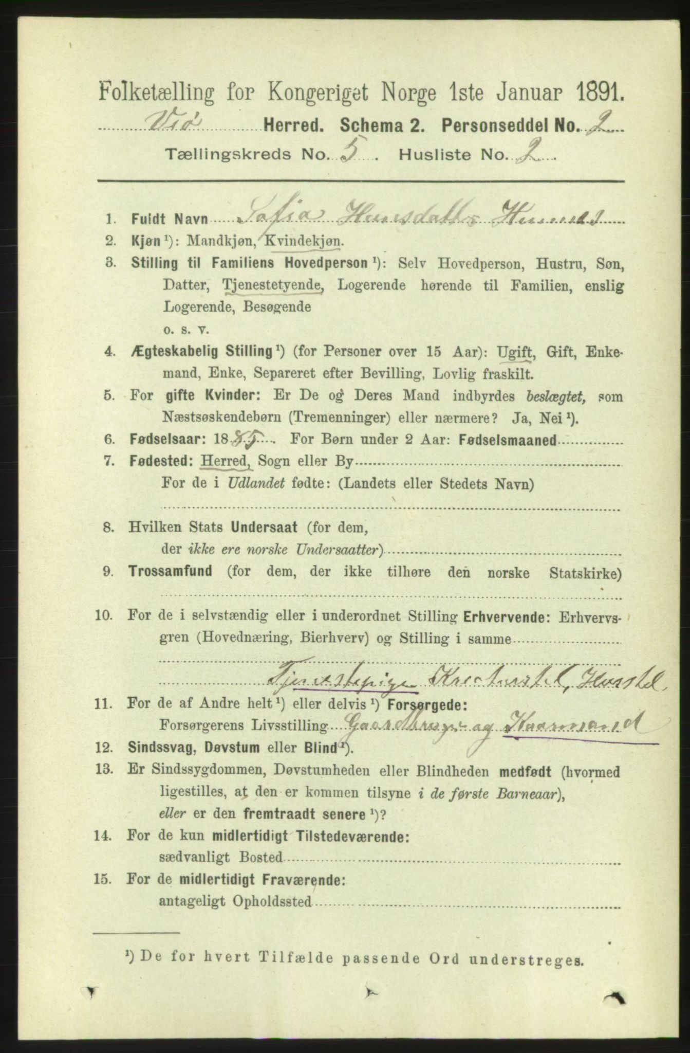 RA, 1891 census for 1541 Veøy, 1891, p. 2498