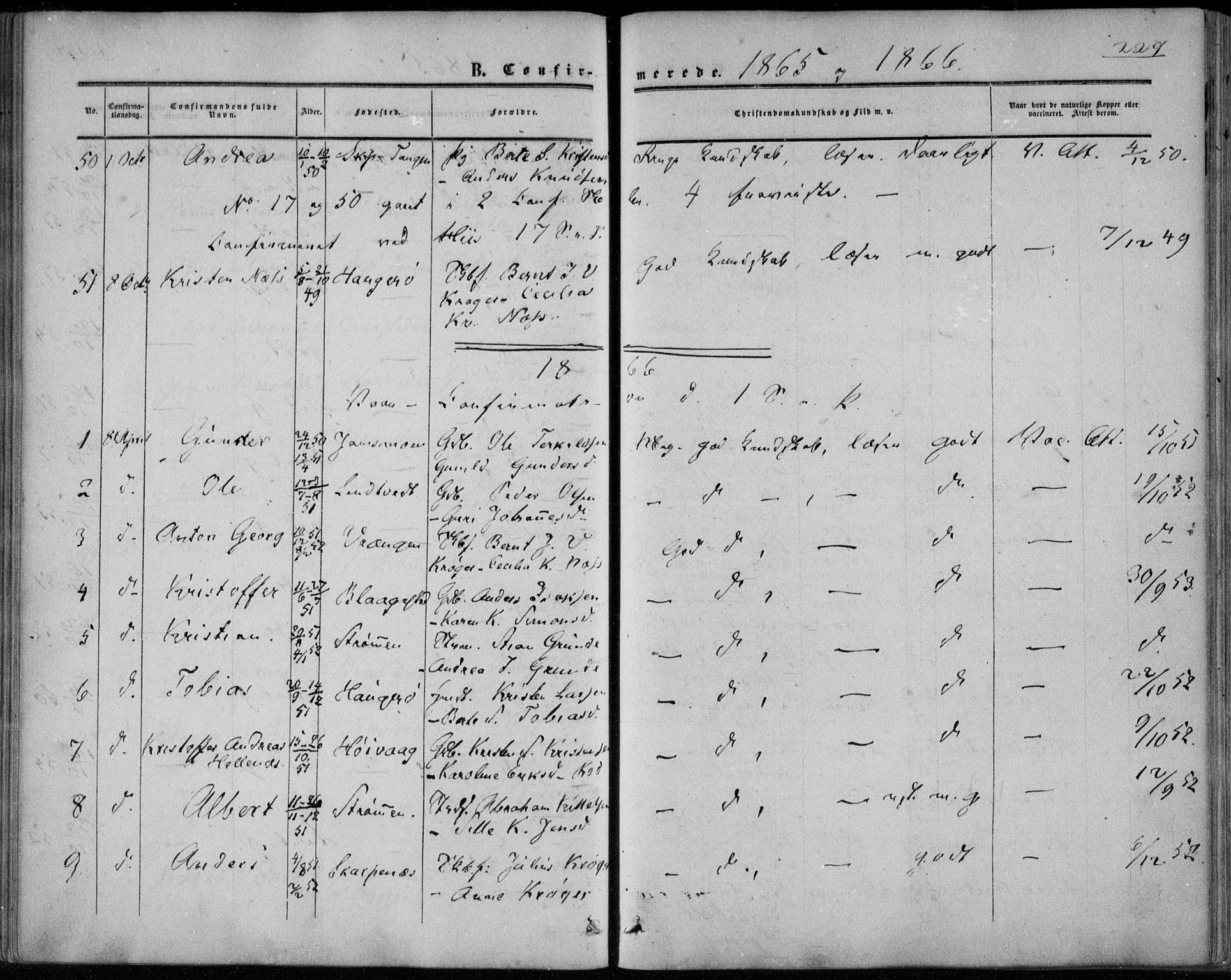 Øyestad sokneprestkontor, SAK/1111-0049/F/Fa/L0015: Parish register (official) no. A 15, 1857-1873, p. 229