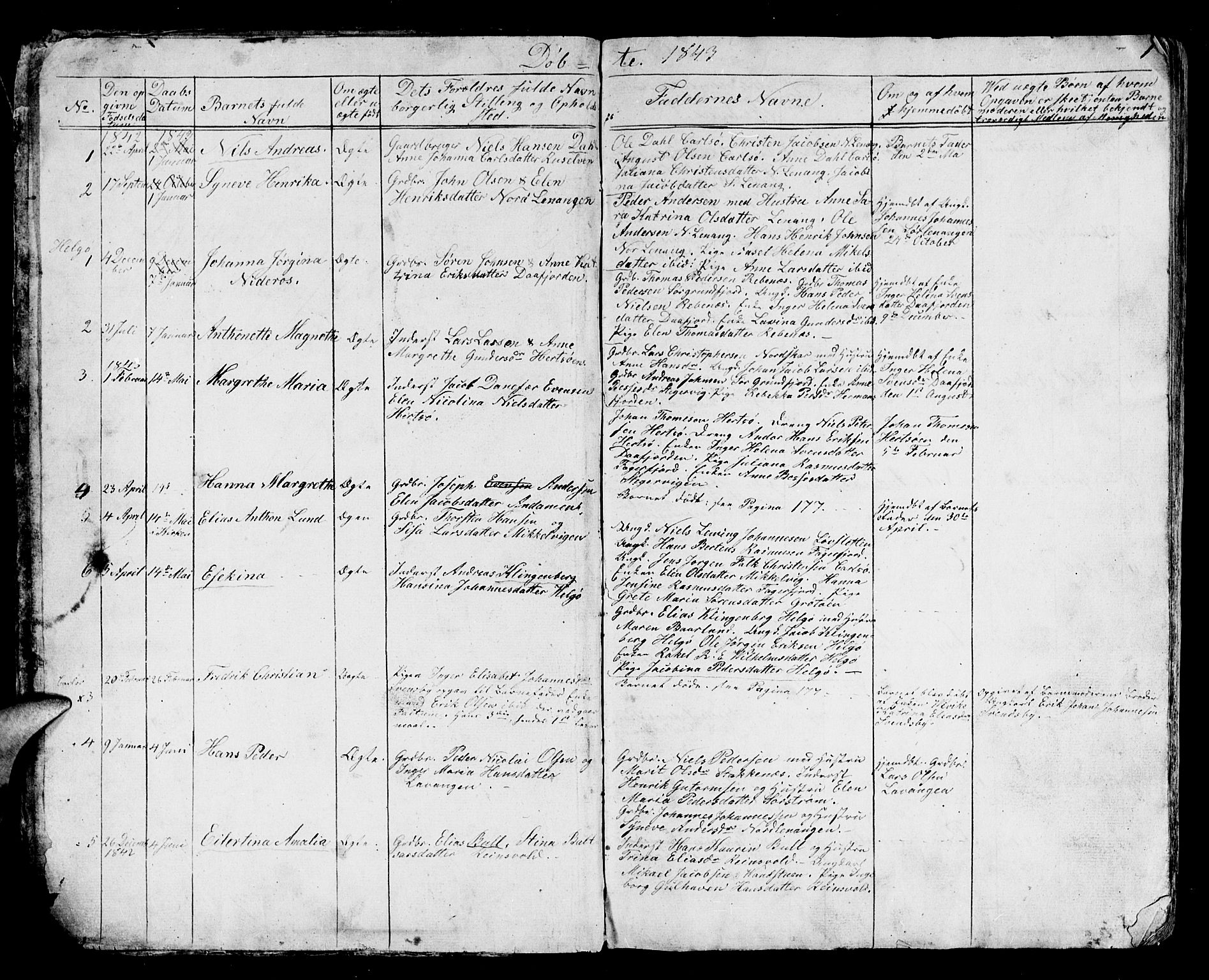 Karlsøy sokneprestembete, SATØ/S-1299/H/Ha/Hab/L0002klokker: Parish register (copy) no. 2, 1843-1861, p. 1