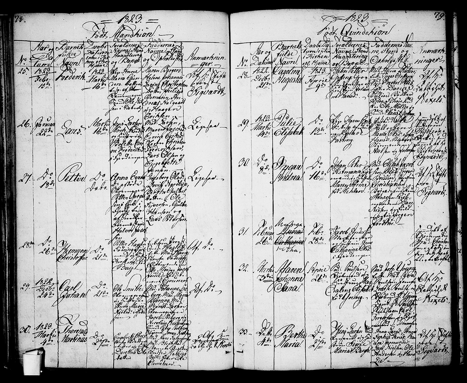 Oslo domkirke Kirkebøker, AV/SAO-A-10752/G/Ga/L0002: Parish register (copy) no. 2, 1820-1824, p. 78-79