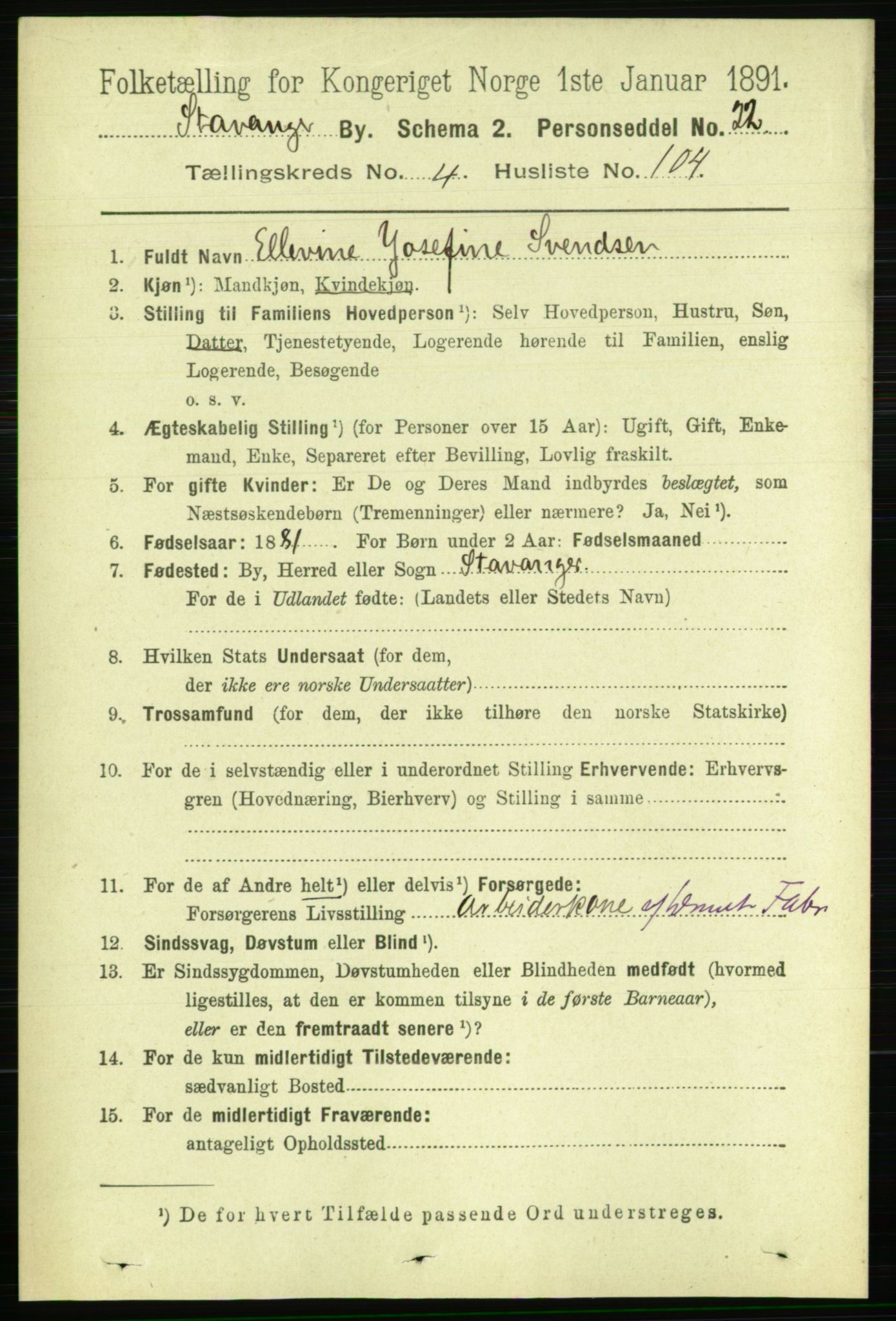 RA, 1891 census for 1103 Stavanger, 1891, p. 8778
