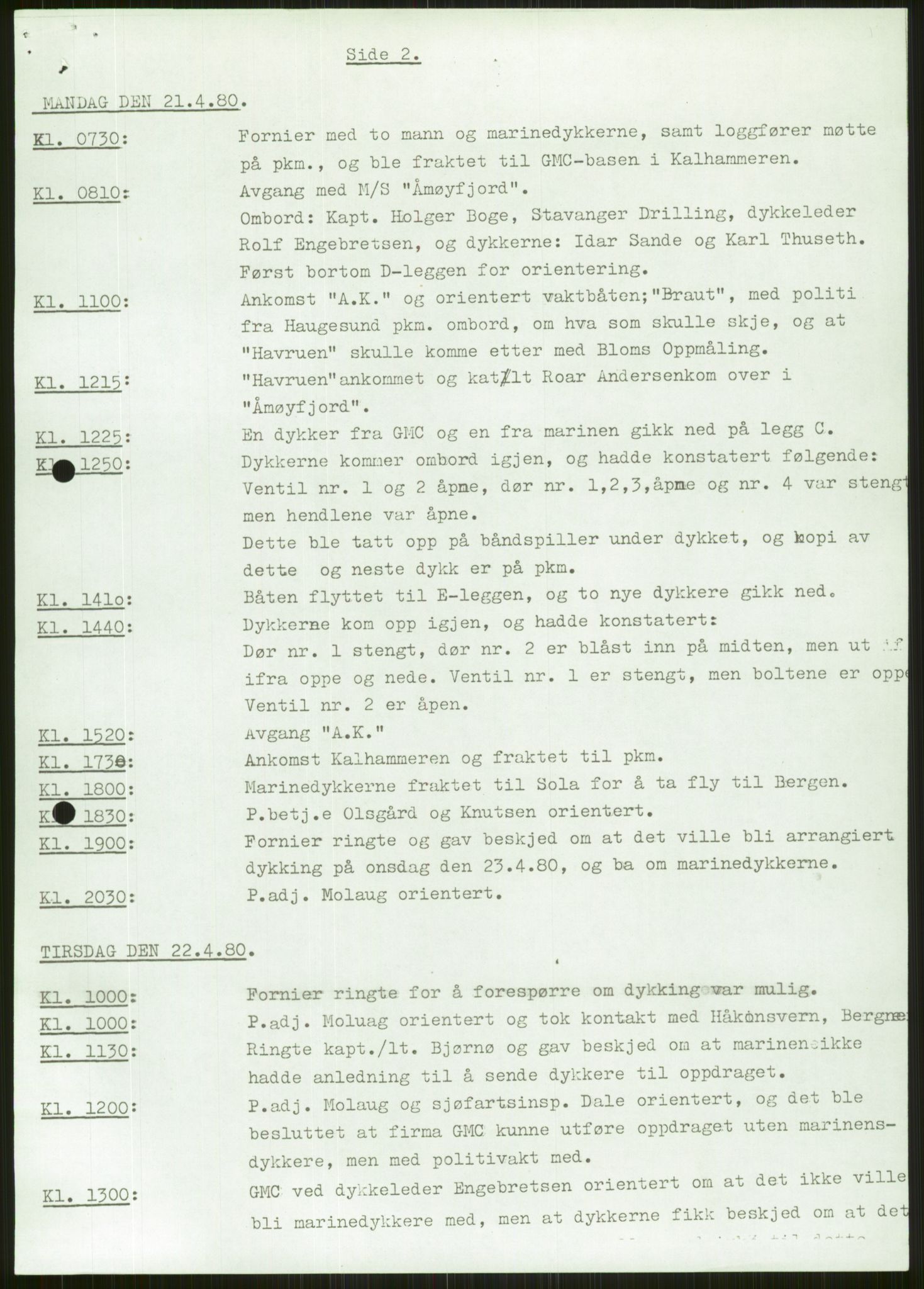 Justisdepartementet, Granskningskommisjonen ved Alexander Kielland-ulykken 27.3.1980, AV/RA-S-1165/D/L0006: A Alexander L. Kielland (Doku.liste + A3-A6, A11-A13, A18-A20-A21, A23, A31 av 31)/Dykkerjournaler, 1980-1981, p. 655