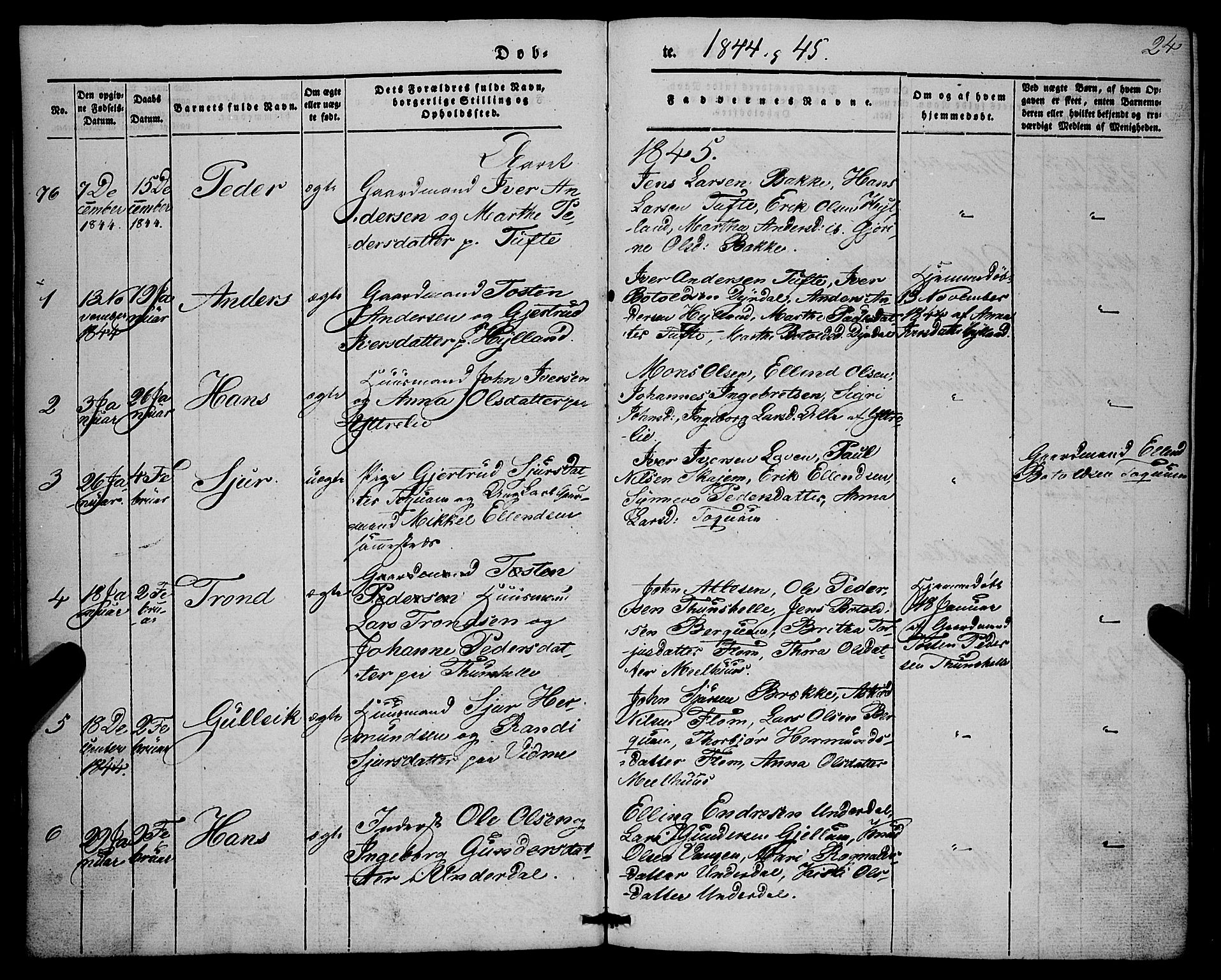 Aurland sokneprestembete, SAB/A-99937/H/Ha/Haa/L0007: Parish register (official) no. A 7, 1842-1853, p. 24