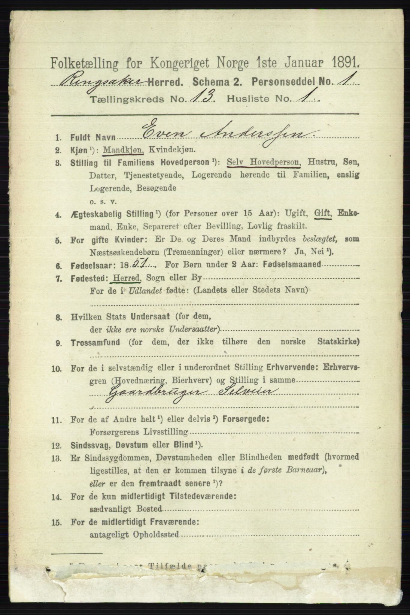 RA, 1891 census for 0412 Ringsaker, 1891, p. 7209