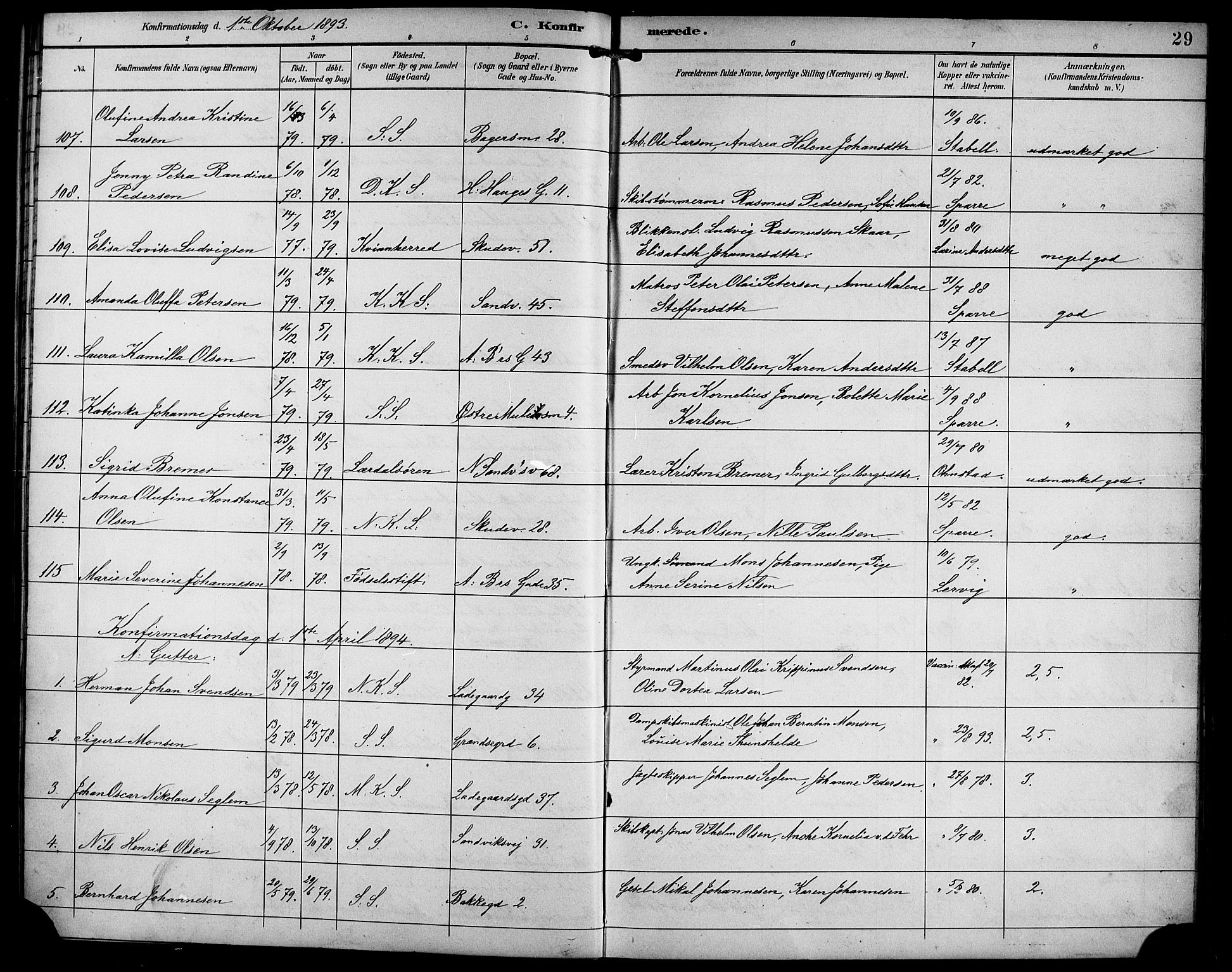 Sandviken Sokneprestembete, SAB/A-77601/H/Hb/L0003: Parish register (copy) no. A 4, 1892-1901, p. 29
