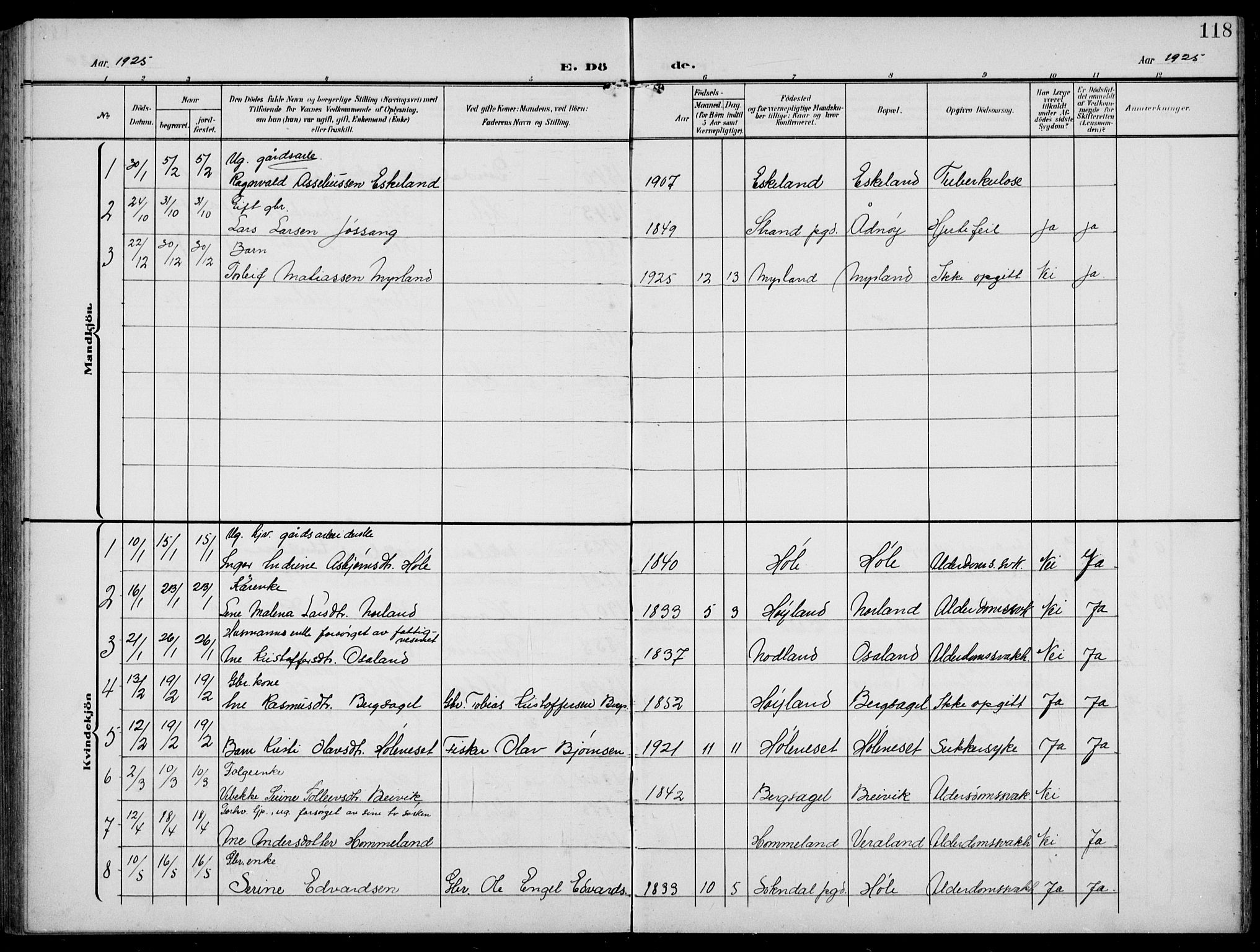 Høgsfjord sokneprestkontor, SAST/A-101624/H/Ha/Hab/L0004: Parish register (copy) no. B 4, 1906-1938, p. 118