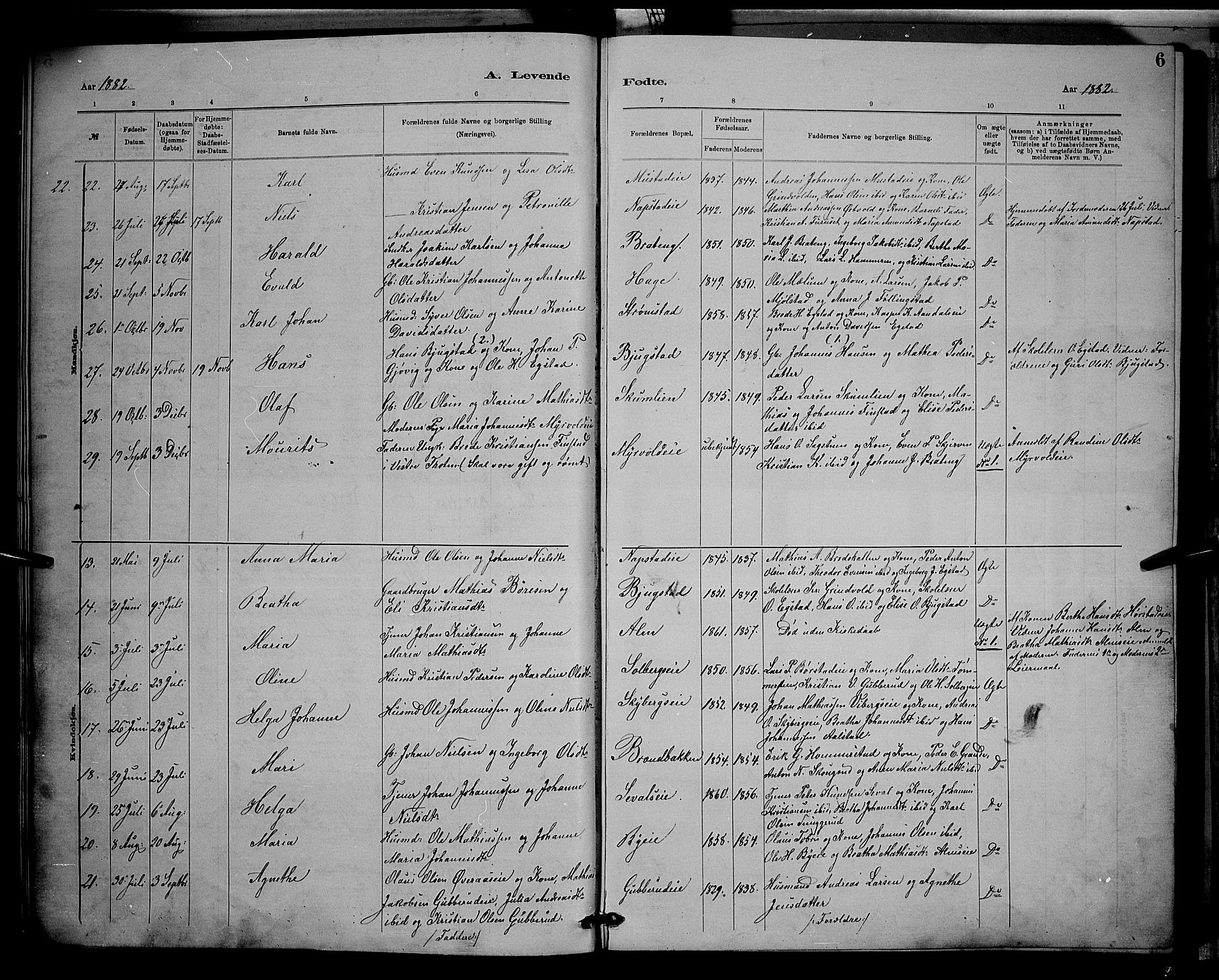 Vardal prestekontor, SAH/PREST-100/H/Ha/Hab/L0008: Parish register (copy) no. 8, 1881-1898, p. 6