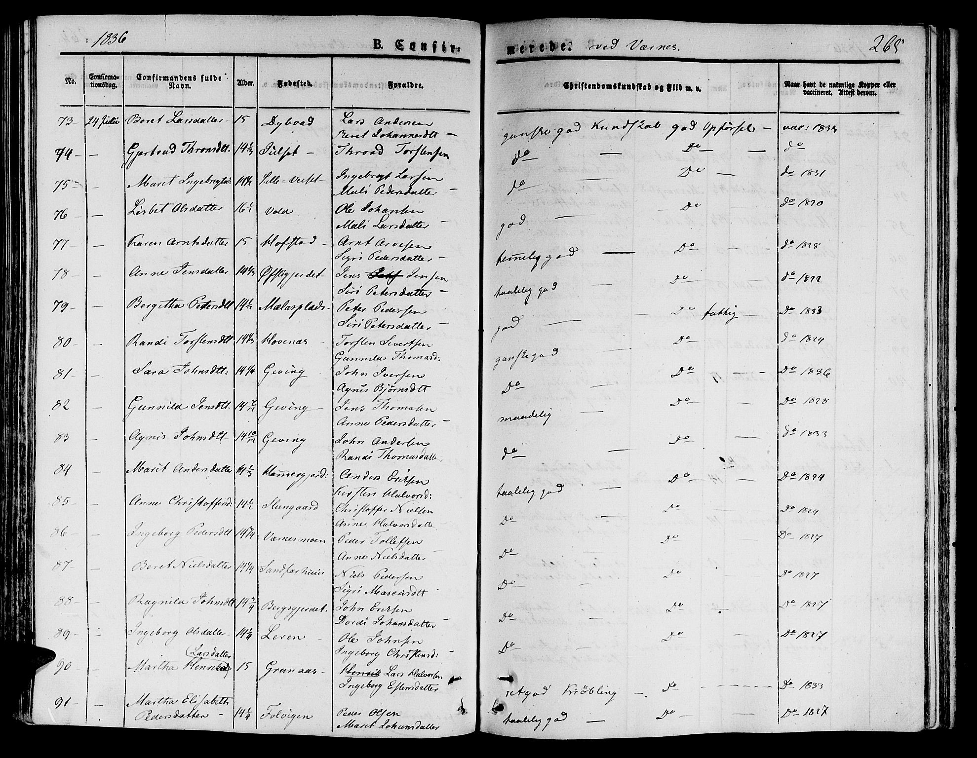 Ministerialprotokoller, klokkerbøker og fødselsregistre - Nord-Trøndelag, AV/SAT-A-1458/709/L0071: Parish register (official) no. 709A11, 1833-1844, p. 265