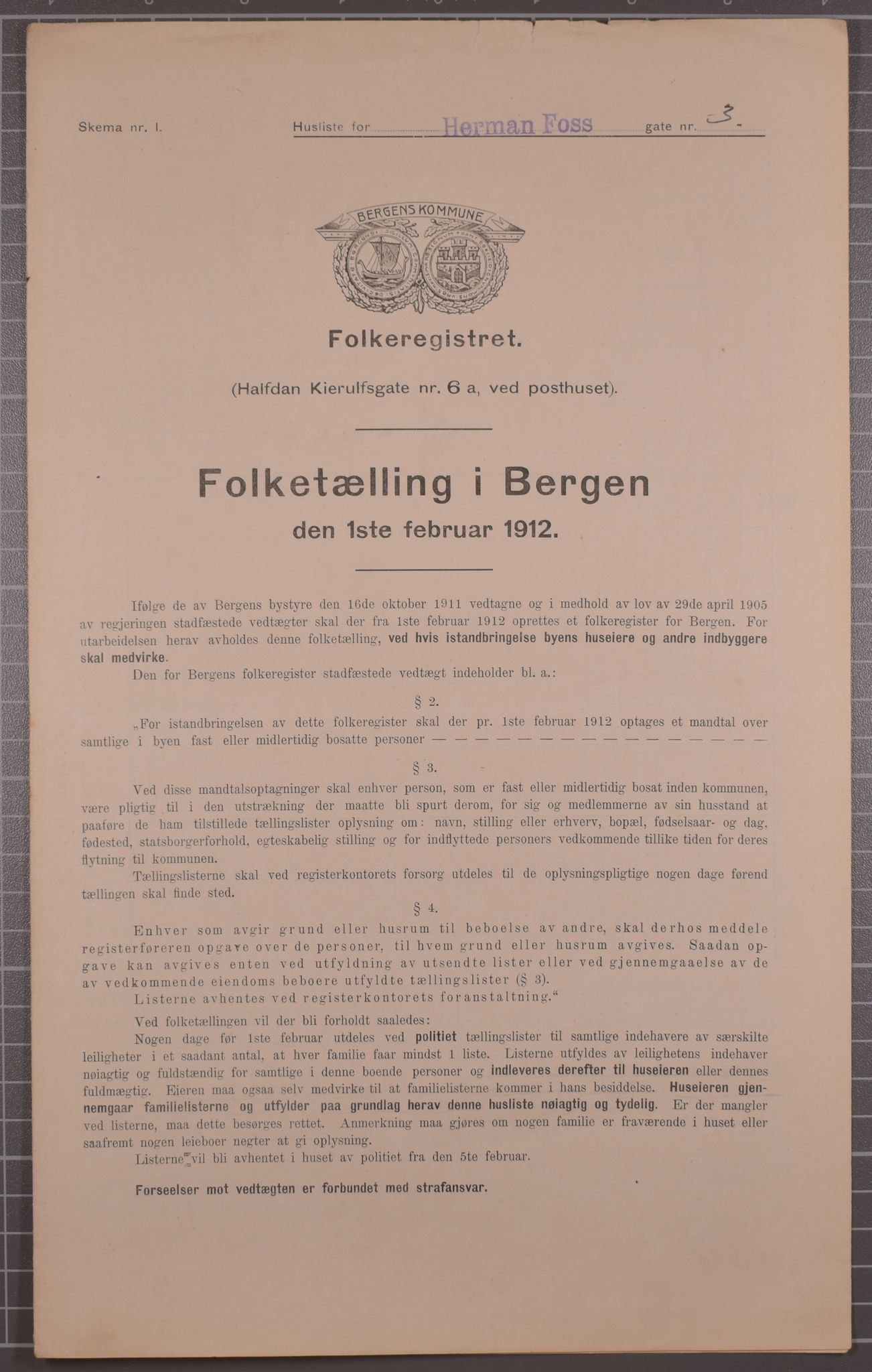 SAB, Municipal Census 1912 for Bergen, 1912, p. 2918