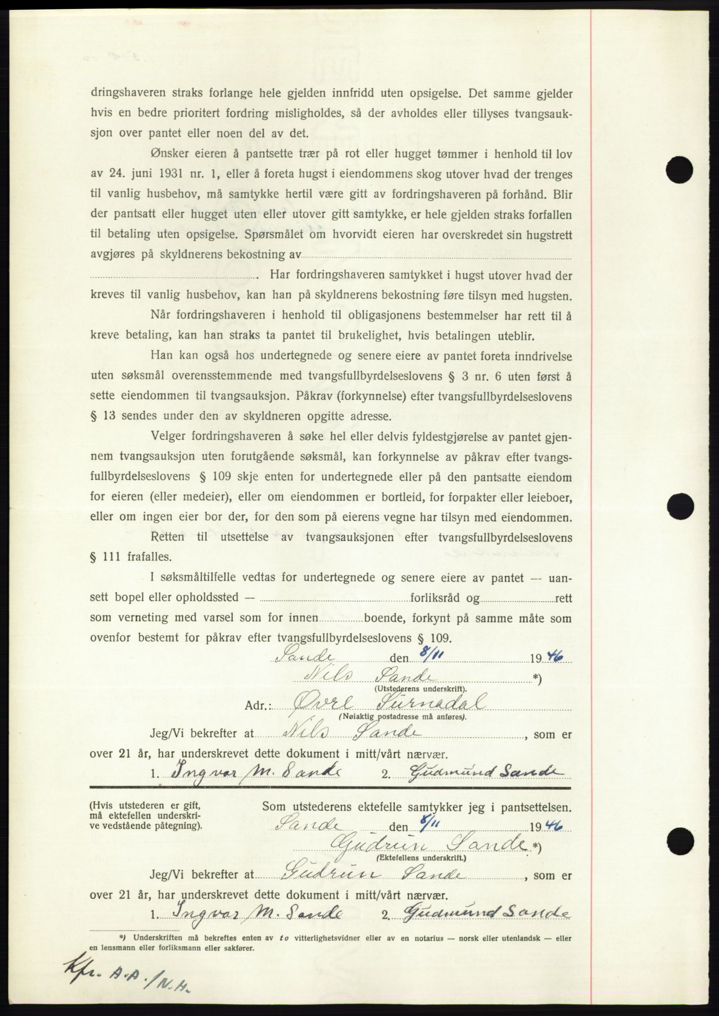 Nordmøre sorenskriveri, AV/SAT-A-4132/1/2/2Ca: Mortgage book no. B95, 1946-1947, Diary no: : 2323/1946