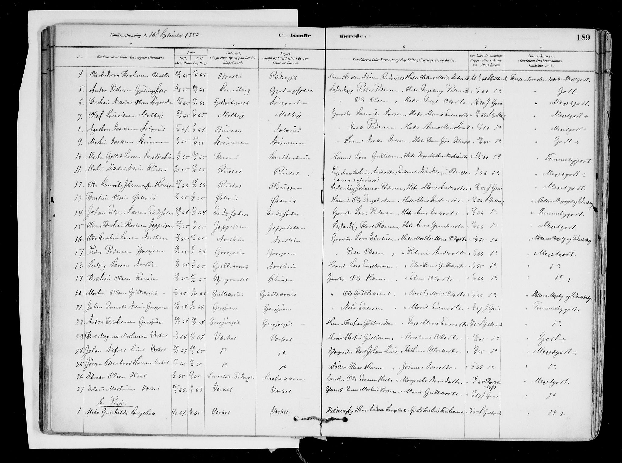 Hurdal prestekontor Kirkebøker, AV/SAO-A-10889/F/Fa/L0007: Parish register (official) no. I 7, 1878-1906, p. 189