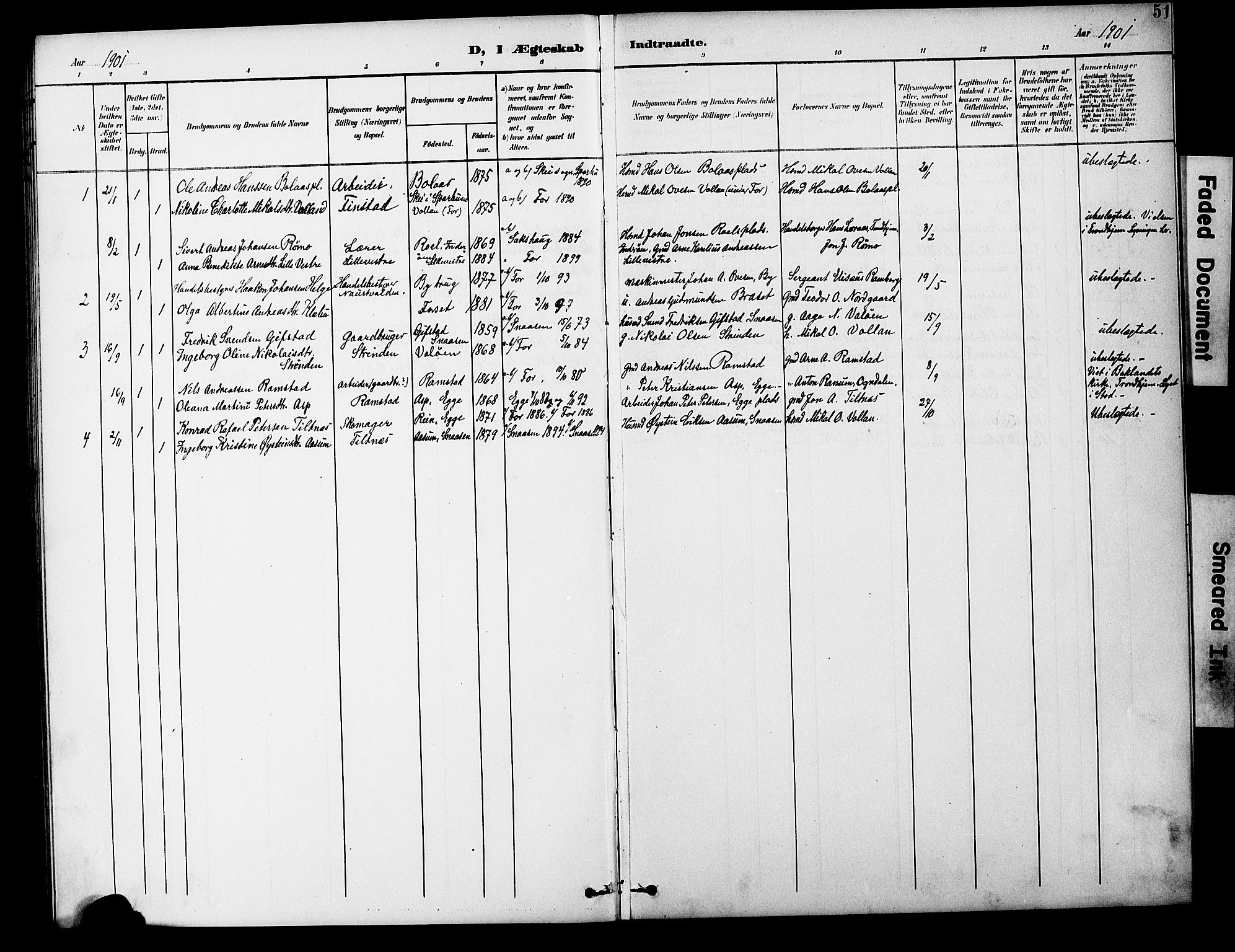 Ministerialprotokoller, klokkerbøker og fødselsregistre - Nord-Trøndelag, SAT/A-1458/746/L0452: Parish register (official) no. 746A09, 1900-1908, p. 51