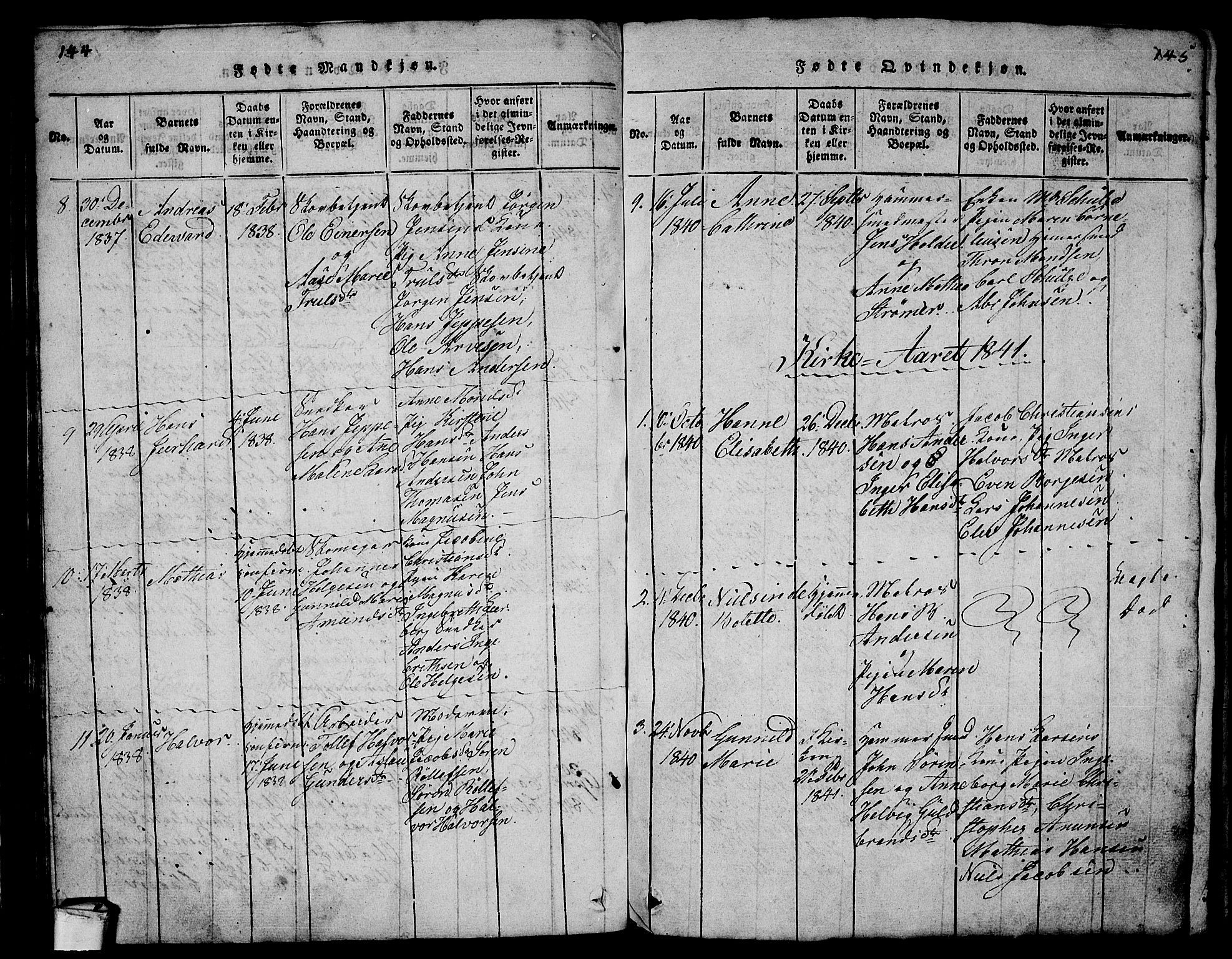 Larvik kirkebøker, AV/SAKO-A-352/G/Gb/L0001: Parish register (copy) no. II 1, 1818-1843, p. 144-145