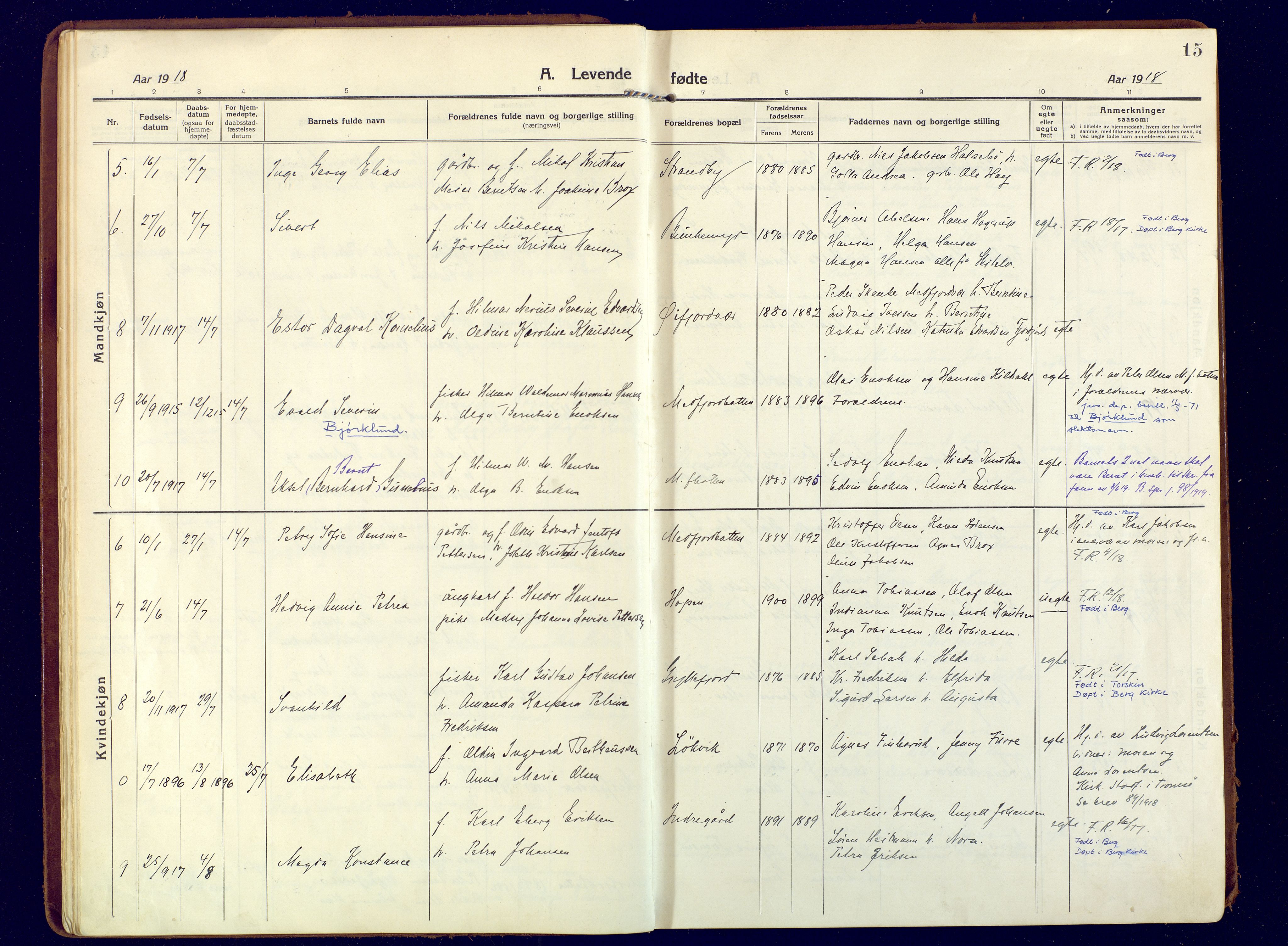Berg sokneprestkontor, SATØ/S-1318/G/Ga/Gaa: Parish register (official) no. 9, 1916-1928, p. 15