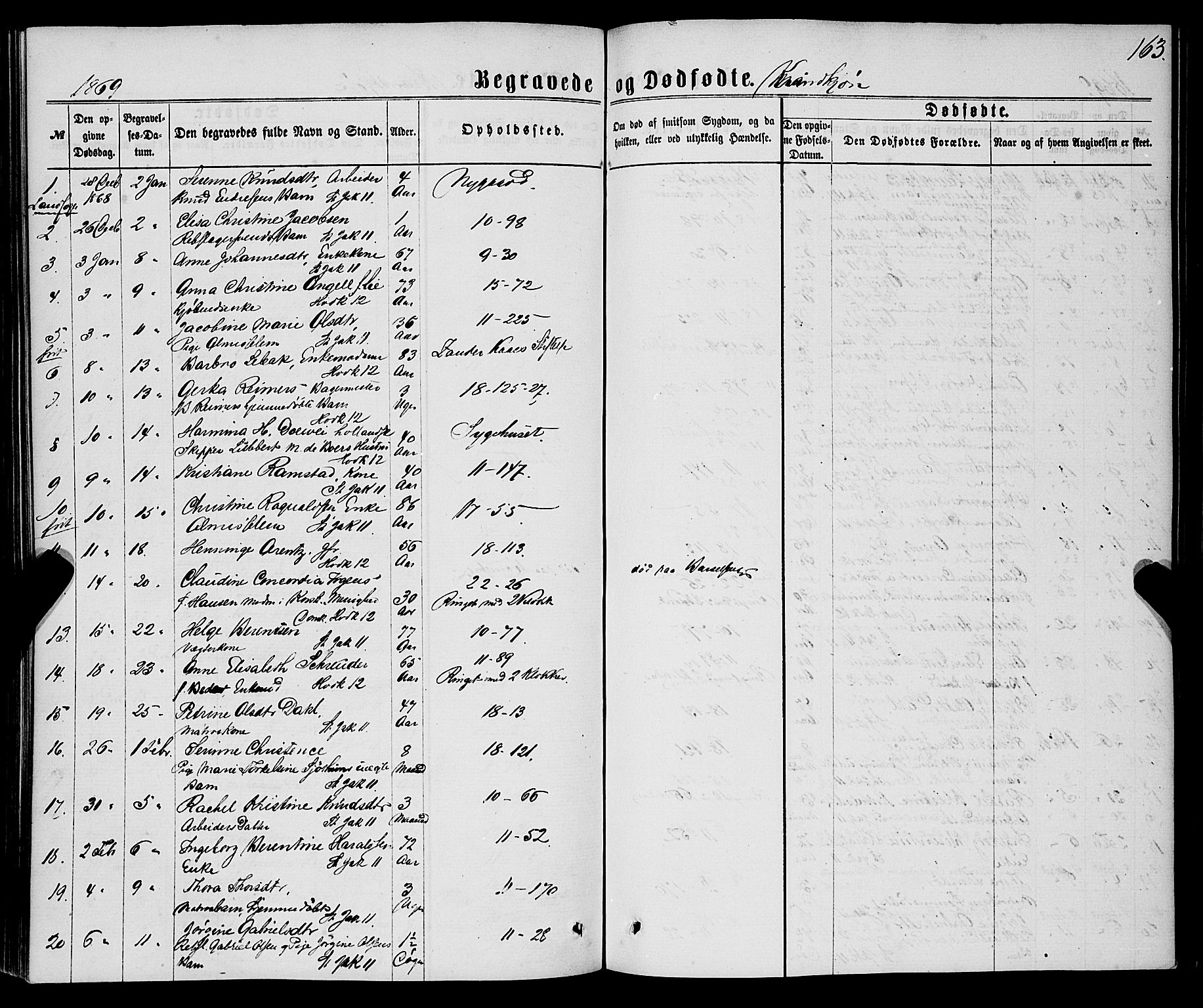 Domkirken sokneprestembete, SAB/A-74801/H/Haa/L0042: Parish register (official) no. E 3, 1863-1876, p. 163