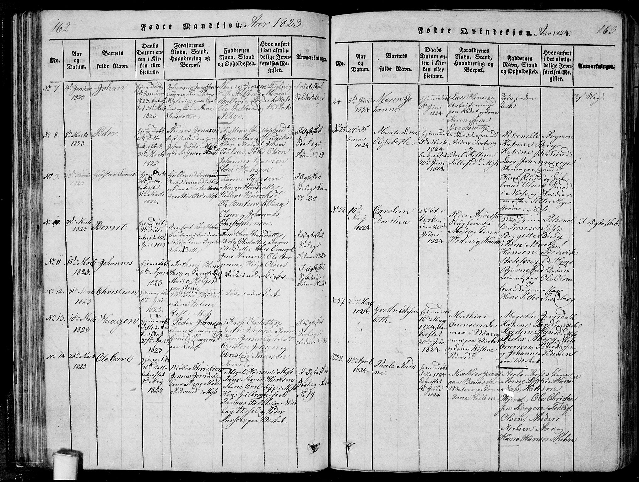 Moss prestekontor Kirkebøker, SAO/A-2003/F/Fa/L0005: Parish register (official) no. I 5, 1814-1828, p. 162-163