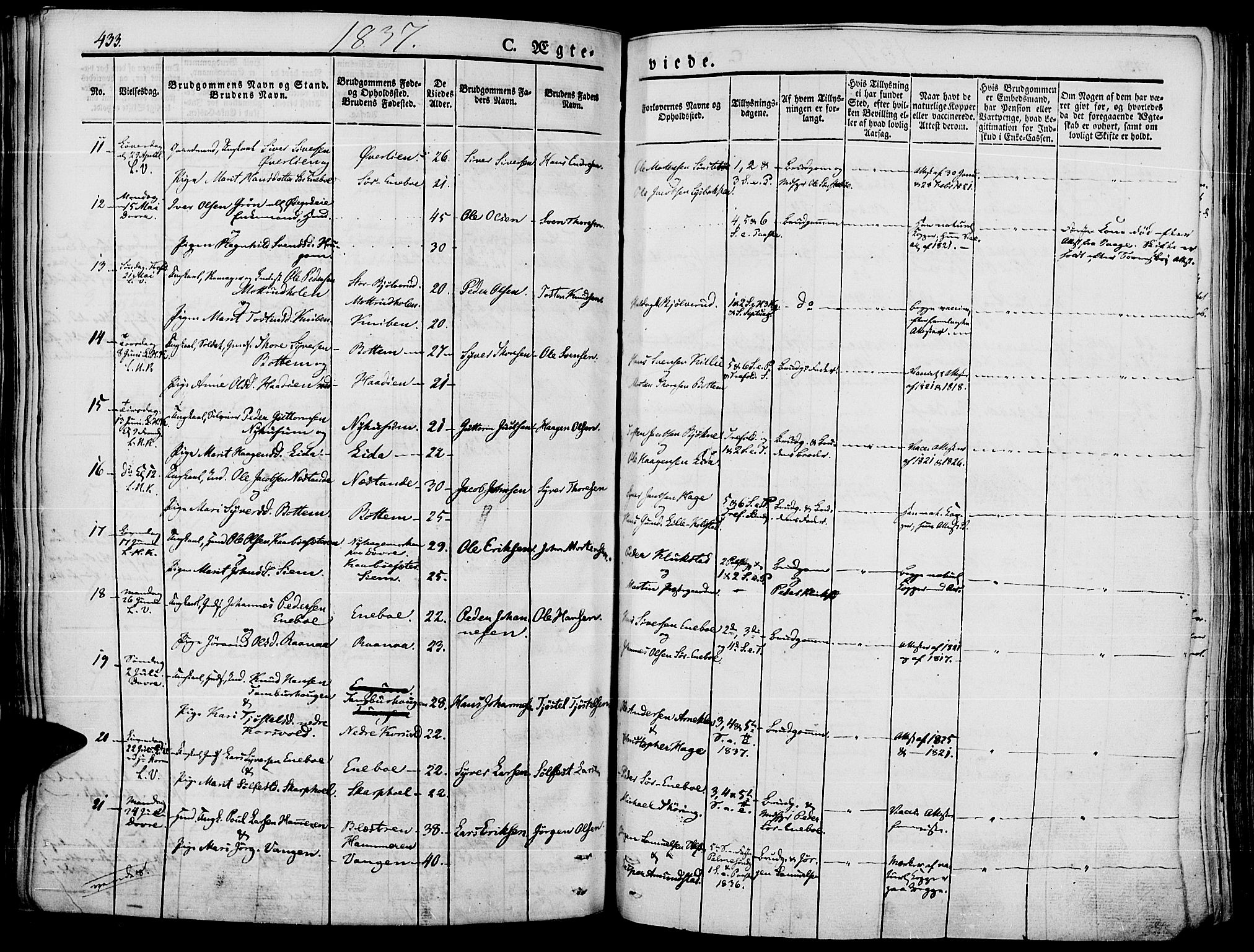 Lesja prestekontor, SAH/PREST-068/H/Ha/Haa/L0005: Parish register (official) no. 5, 1830-1842, p. 433
