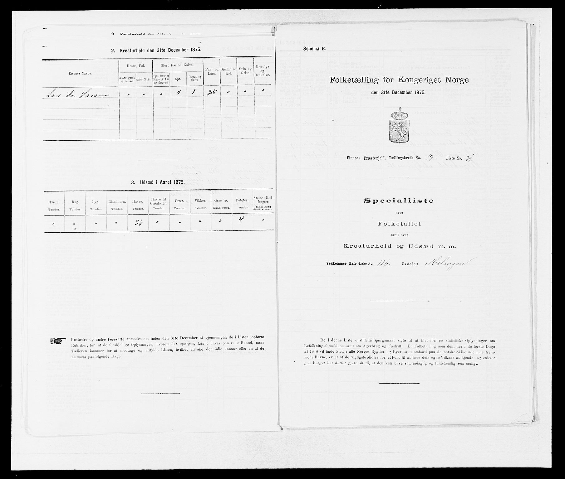 SAB, 1875 census for 1218P Finnås, 1875, p. 1492