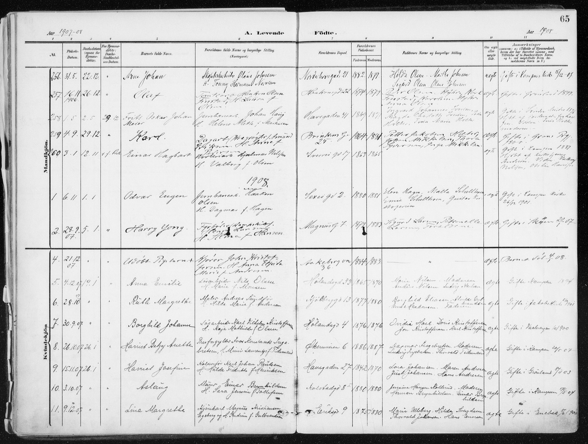 Kampen prestekontor Kirkebøker, AV/SAO-A-10853/F/Fa/L0010: Parish register (official) no. I 10, 1905-1917, p. 65