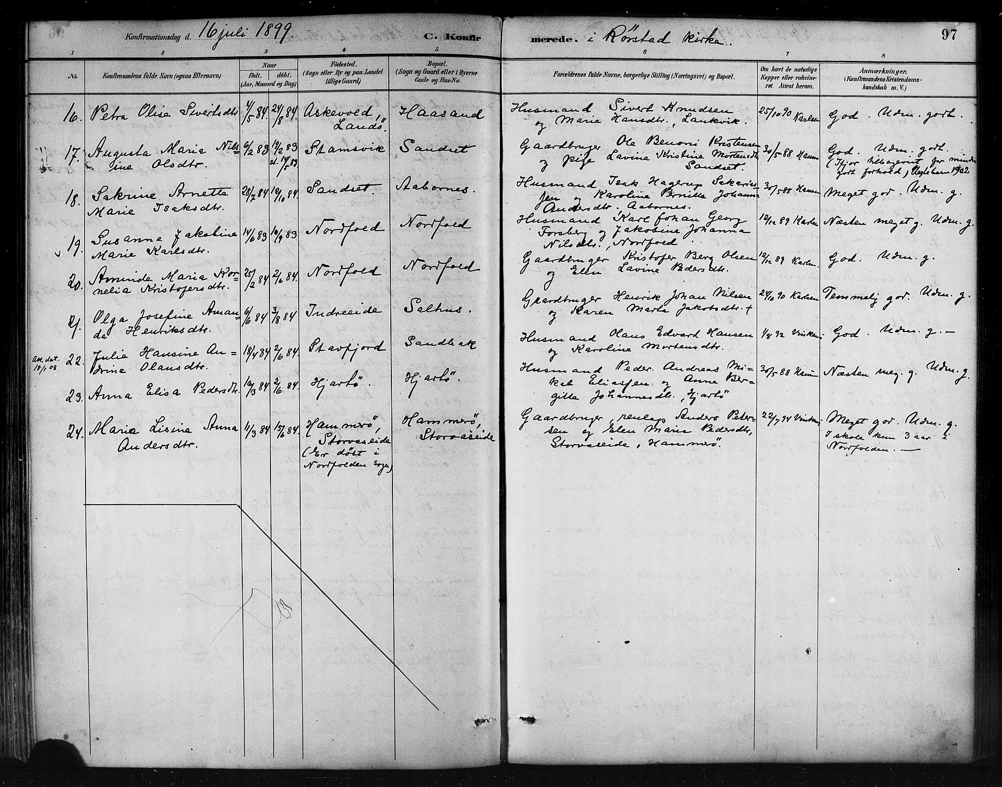 Ministerialprotokoller, klokkerbøker og fødselsregistre - Nordland, AV/SAT-A-1459/858/L0831: Parish register (official) no. 858A01, 1884-1902, p. 97