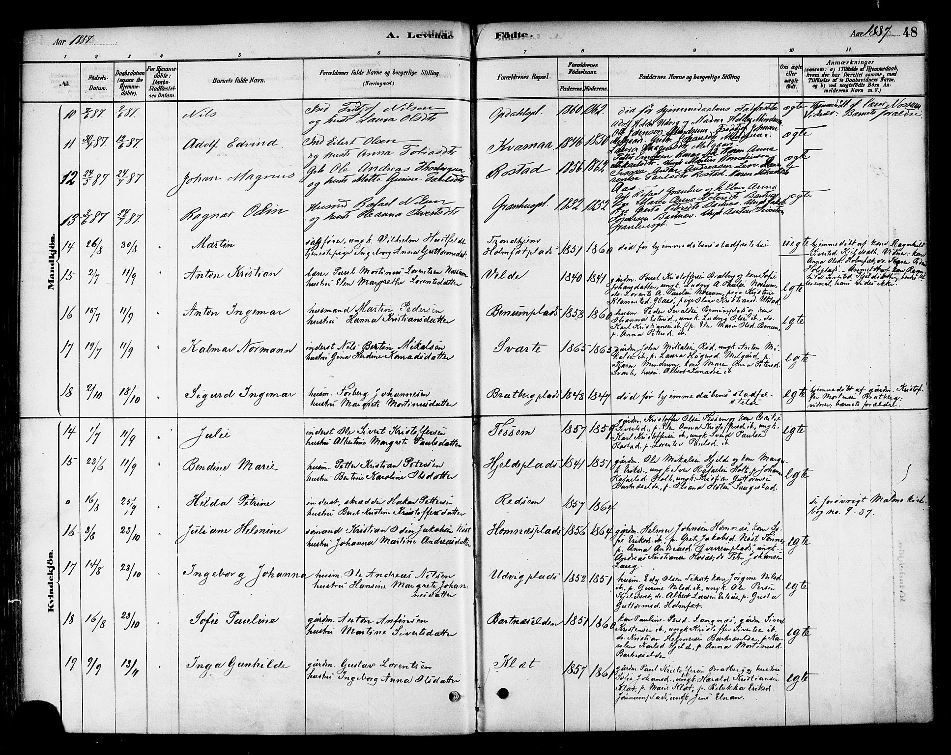 Ministerialprotokoller, klokkerbøker og fødselsregistre - Nord-Trøndelag, SAT/A-1458/741/L0395: Parish register (official) no. 741A09, 1878-1888, p. 48
