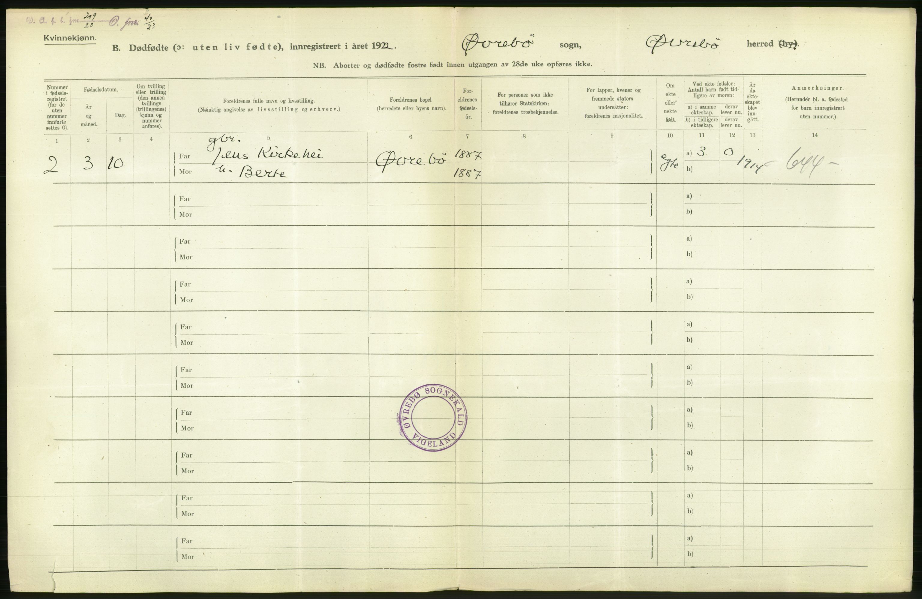 Statistisk sentralbyrå, Sosiodemografiske emner, Befolkning, AV/RA-S-2228/D/Df/Dfc/Dfcb/L0022: Vest-Agder fylke: Levendefødte menn og kvinner, gifte, døde, dødfødte. Bygder og byer., 1922, p. 668