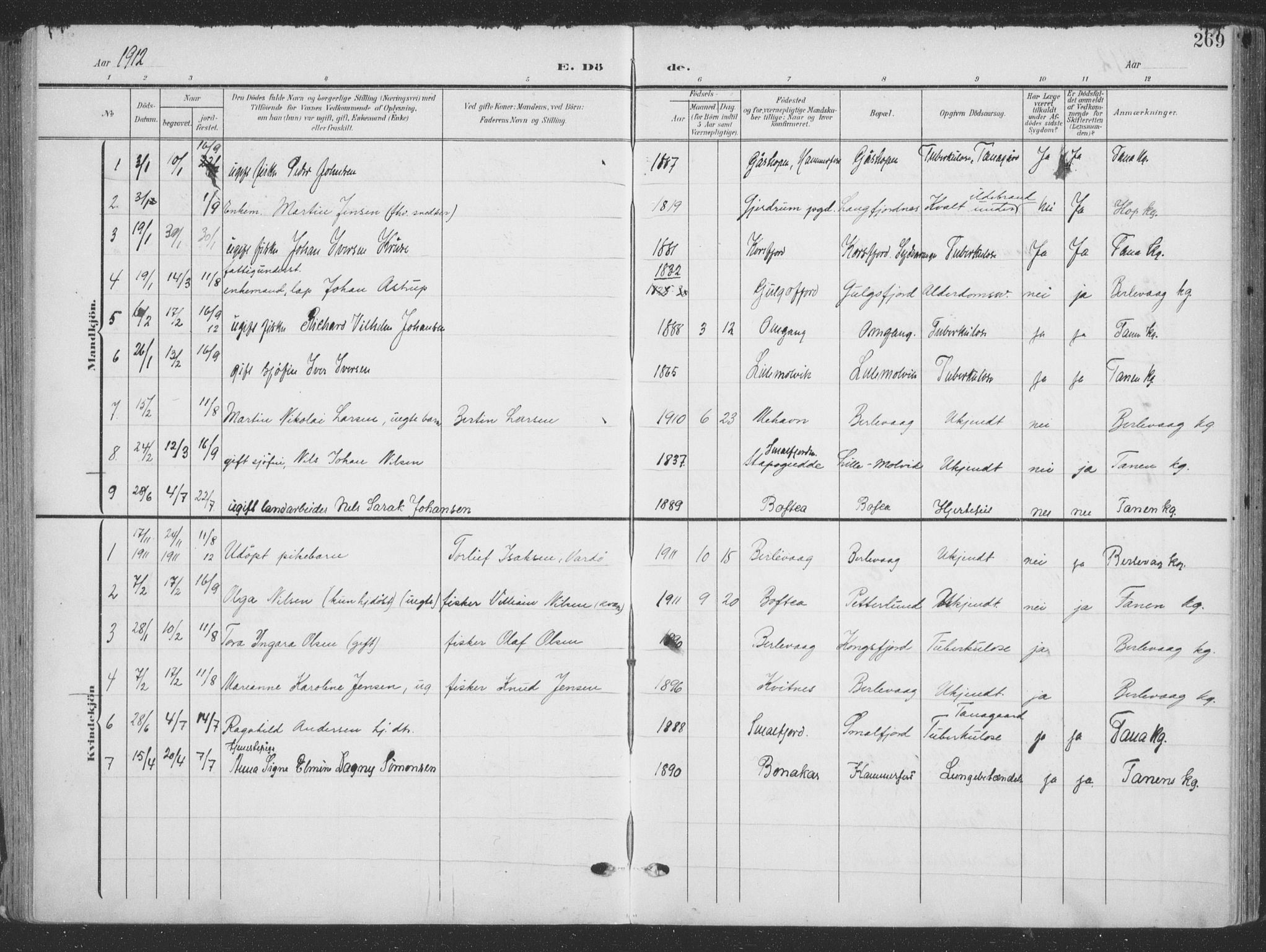 Tana sokneprestkontor, AV/SATØ-S-1334/H/Ha/L0007kirke: Parish register (official) no. 7, 1904-1918, p. 269