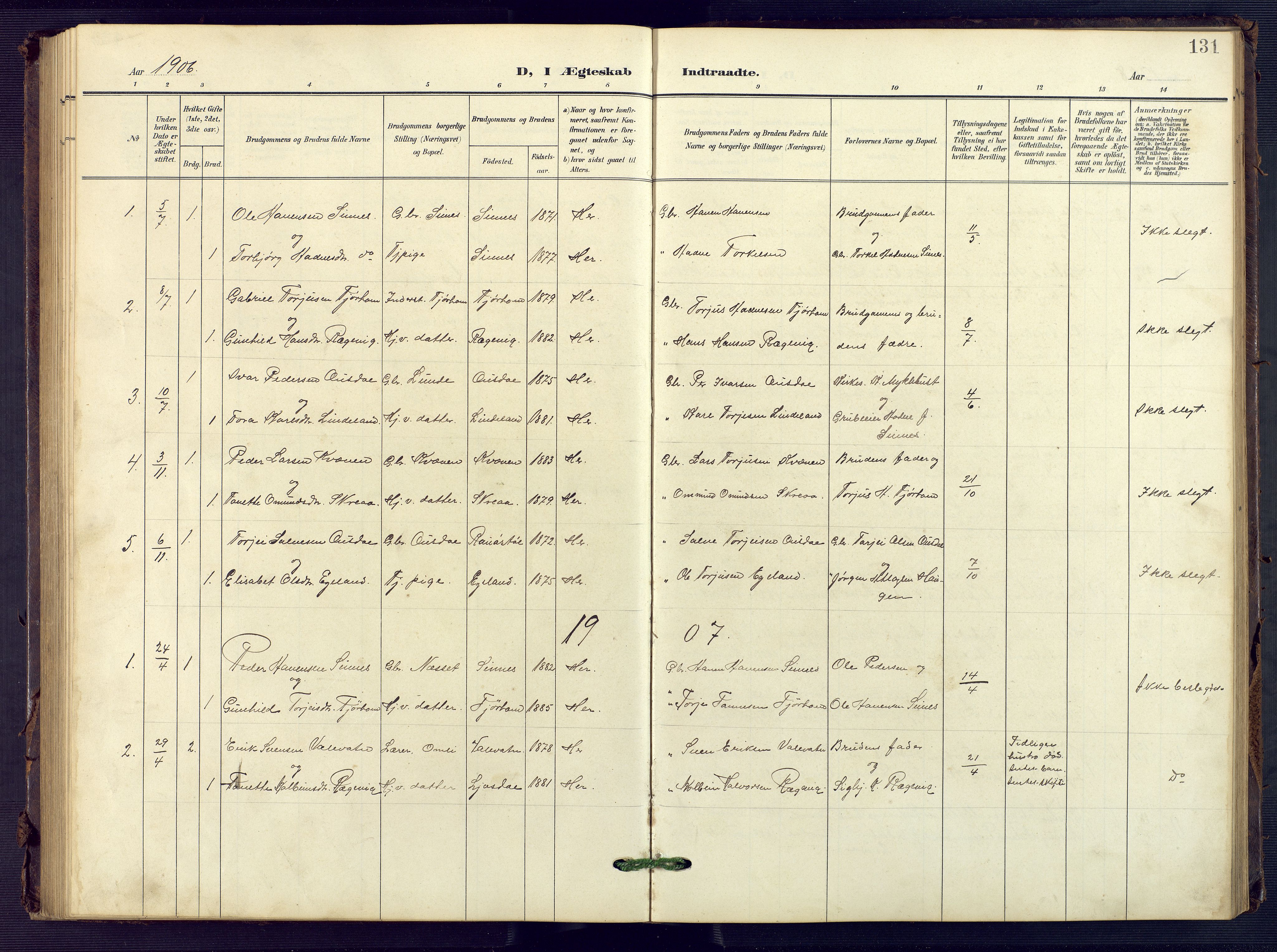 Sirdal sokneprestkontor, SAK/1111-0036/F/Fb/Fba/L0002: Parish register (copy) no. B 2, 1905-1958, p. 131
