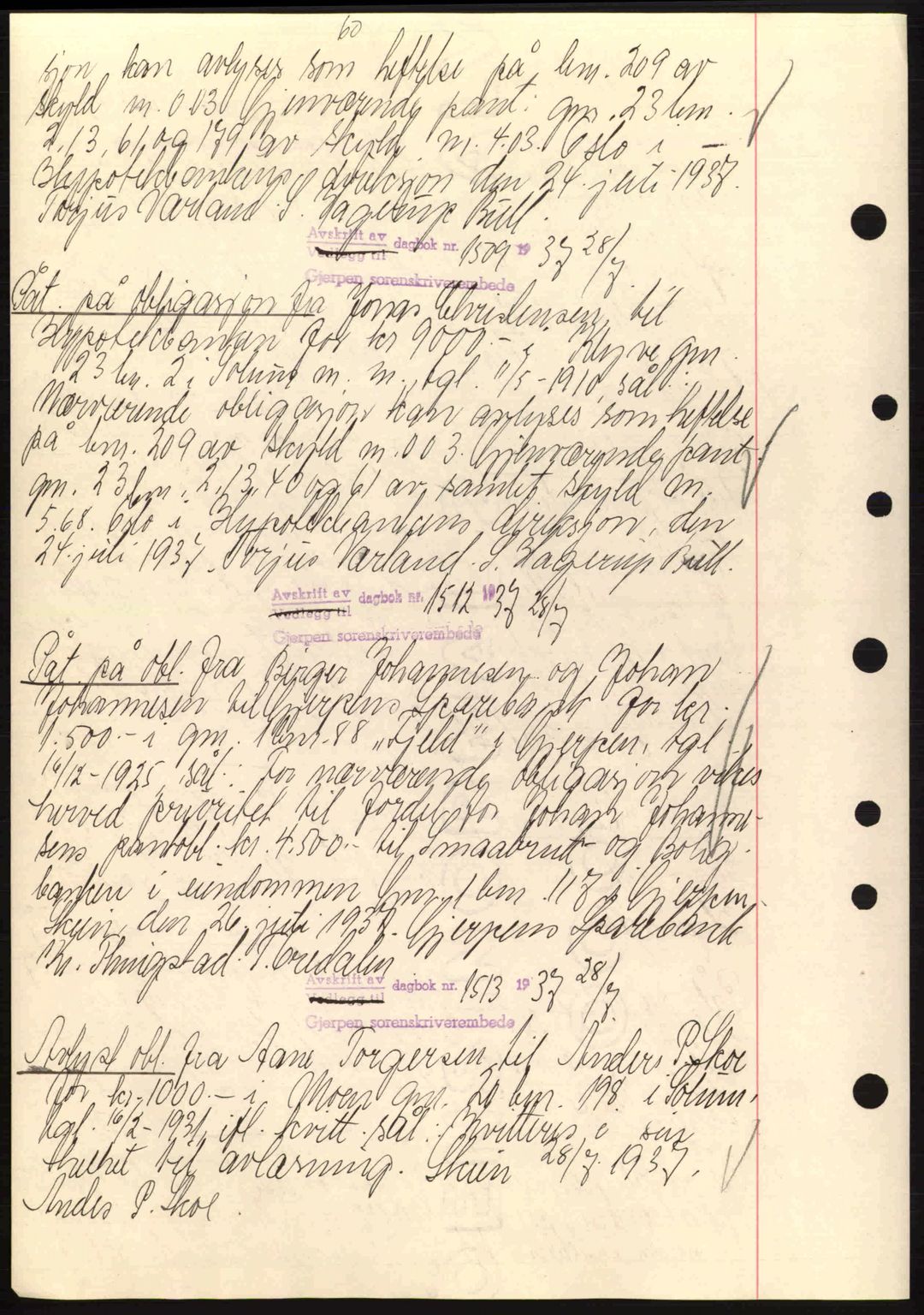Gjerpen sorenskriveri, AV/SAKO-A-216/G/Ga/Gag/L0001: Mortgage book no. C-66 - C-70, 1936-1938, Diary no: : 1509/1937