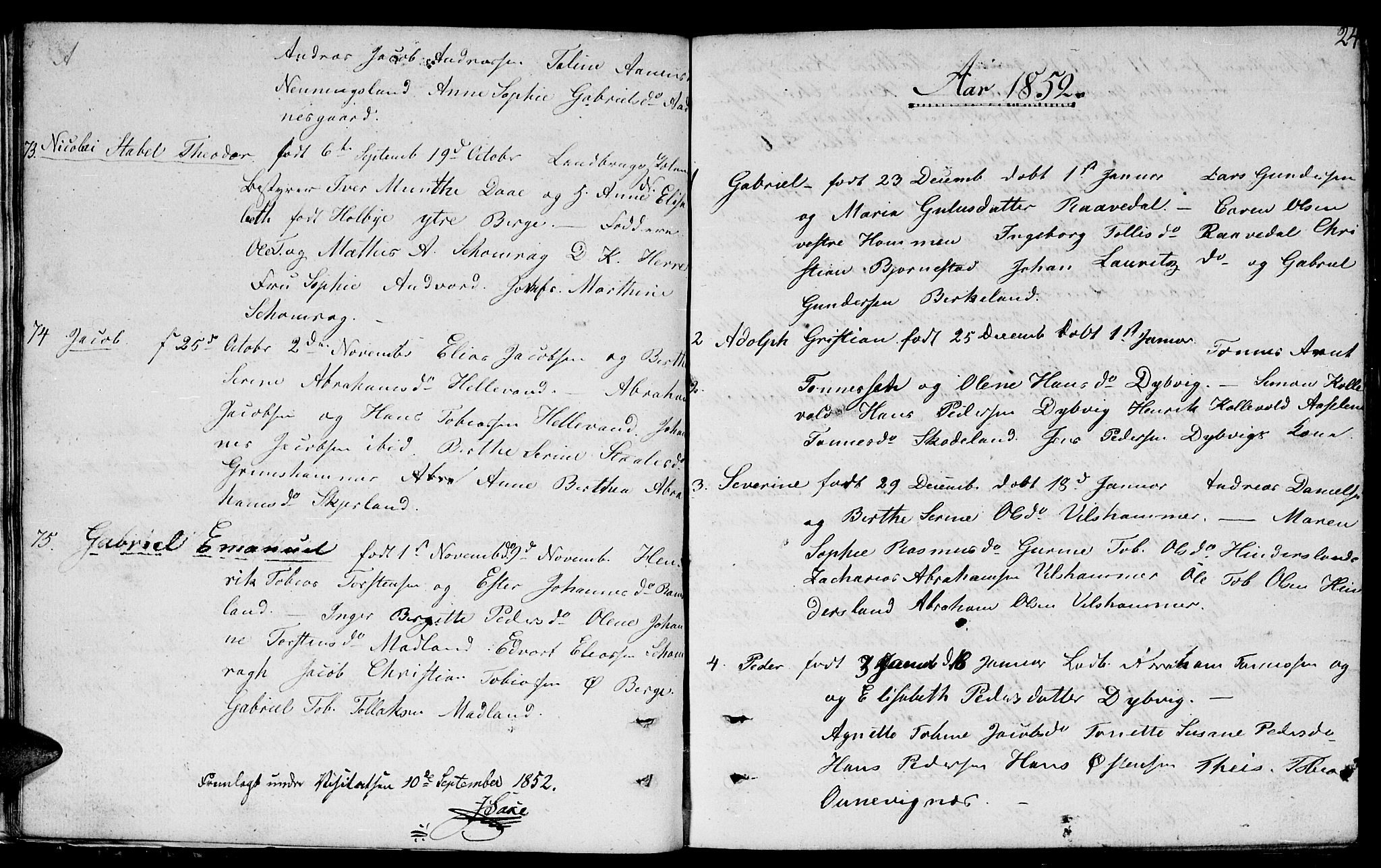 Lyngdal sokneprestkontor, SAK/1111-0029/F/Fb/Fbc/L0002: Parish register (copy) no. B 2, 1849-1864, p. 24