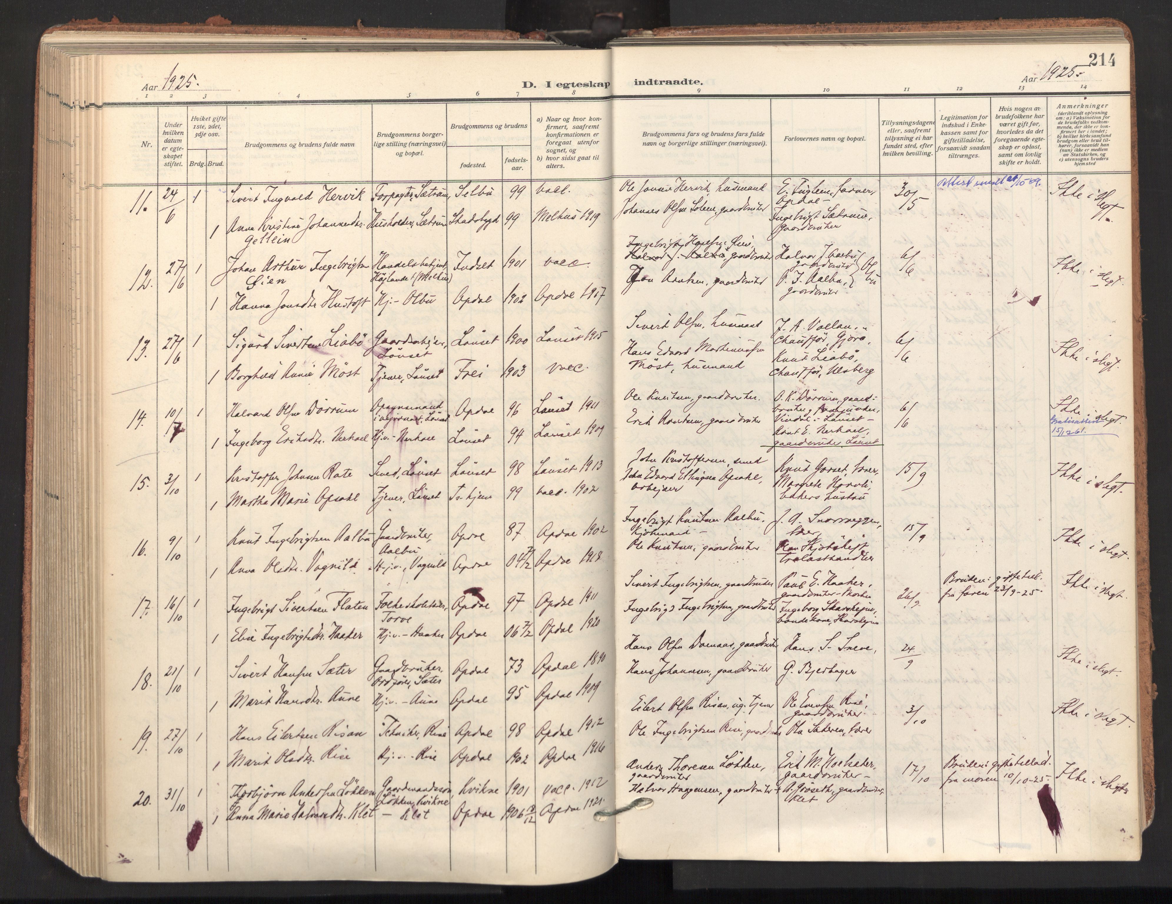 Ministerialprotokoller, klokkerbøker og fødselsregistre - Sør-Trøndelag, AV/SAT-A-1456/678/L0909: Parish register (official) no. 678A17, 1912-1930, p. 214