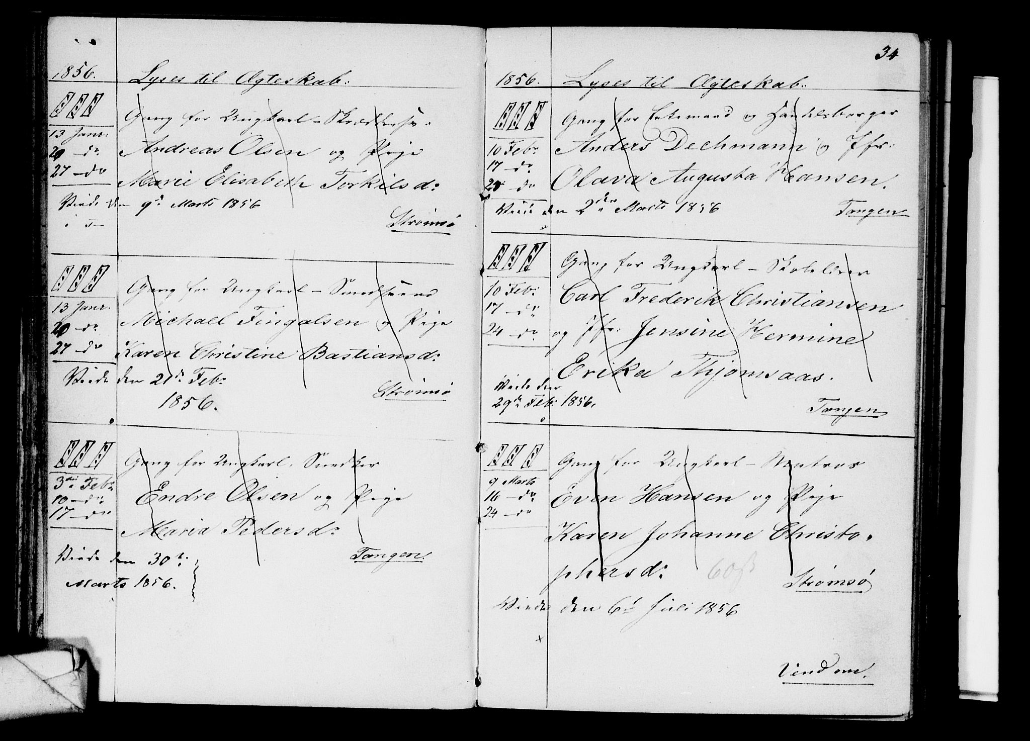 Strømsø kirkebøker, AV/SAKO-A-246/H/Ha/L0002: Banns register no. 2, 1850-1866, p. 34