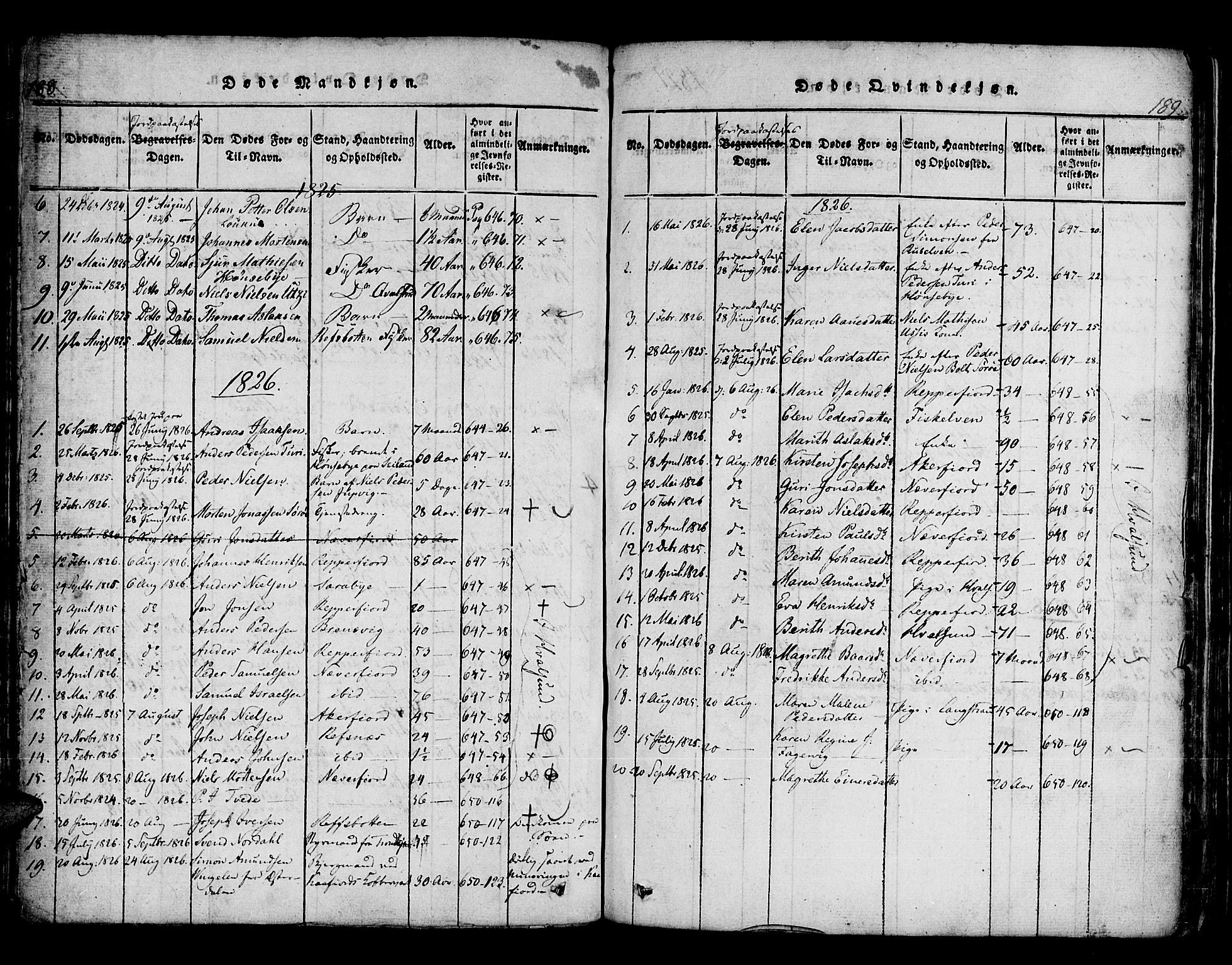 Hammerfest sokneprestkontor, SATØ/S-1347/H/Ha/L0003.kirke: Parish register (official) no. 3, 1821-1842, p. 188-189