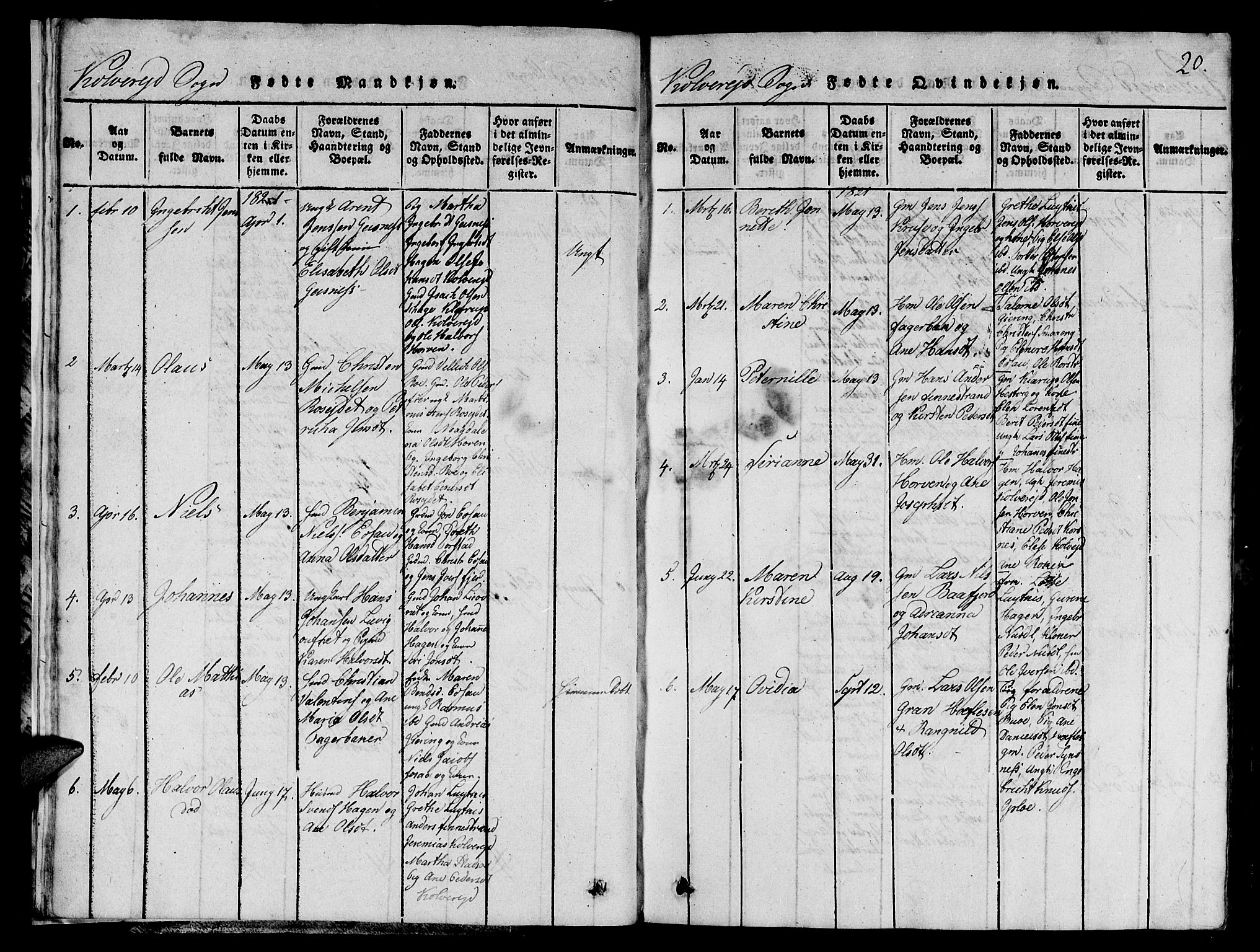 Ministerialprotokoller, klokkerbøker og fødselsregistre - Nord-Trøndelag, SAT/A-1458/780/L0648: Parish register (copy) no. 780C01 /1, 1815-1870, p. 20