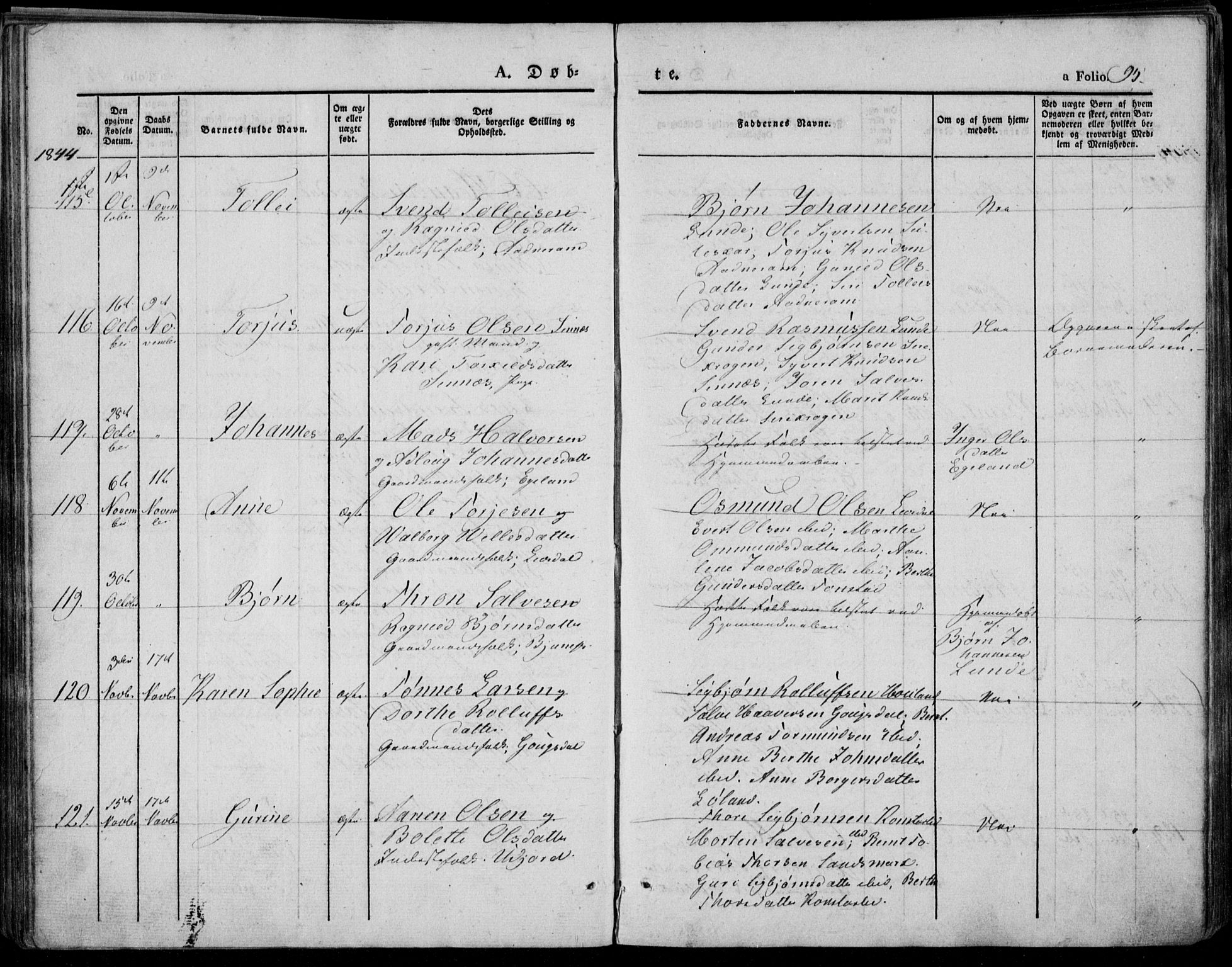 Bakke sokneprestkontor, AV/SAK-1111-0002/F/Fa/Faa/L0004: Parish register (official) no. A 4, 1834-1846, p. 95