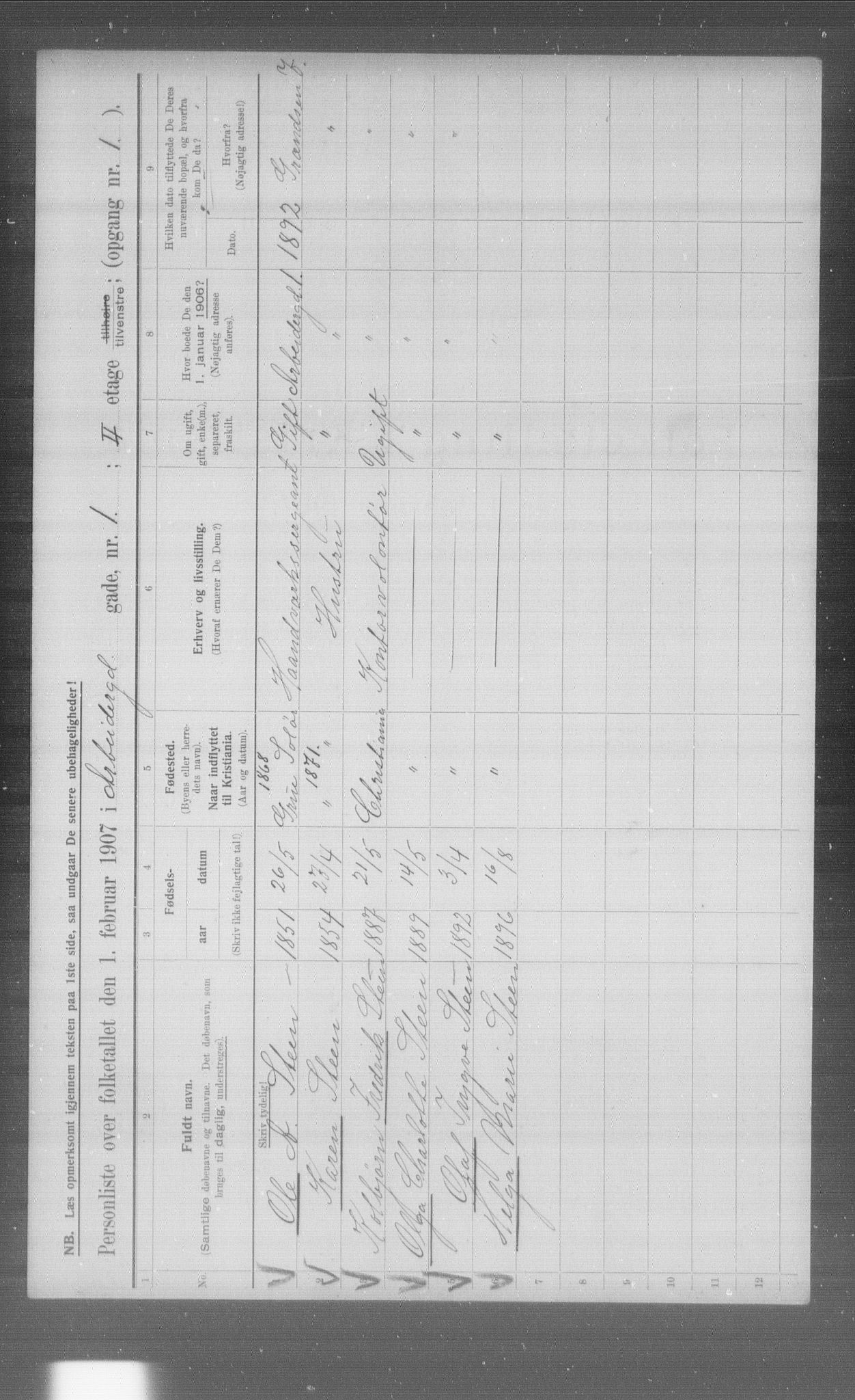 OBA, Municipal Census 1907 for Kristiania, 1907, p. 780