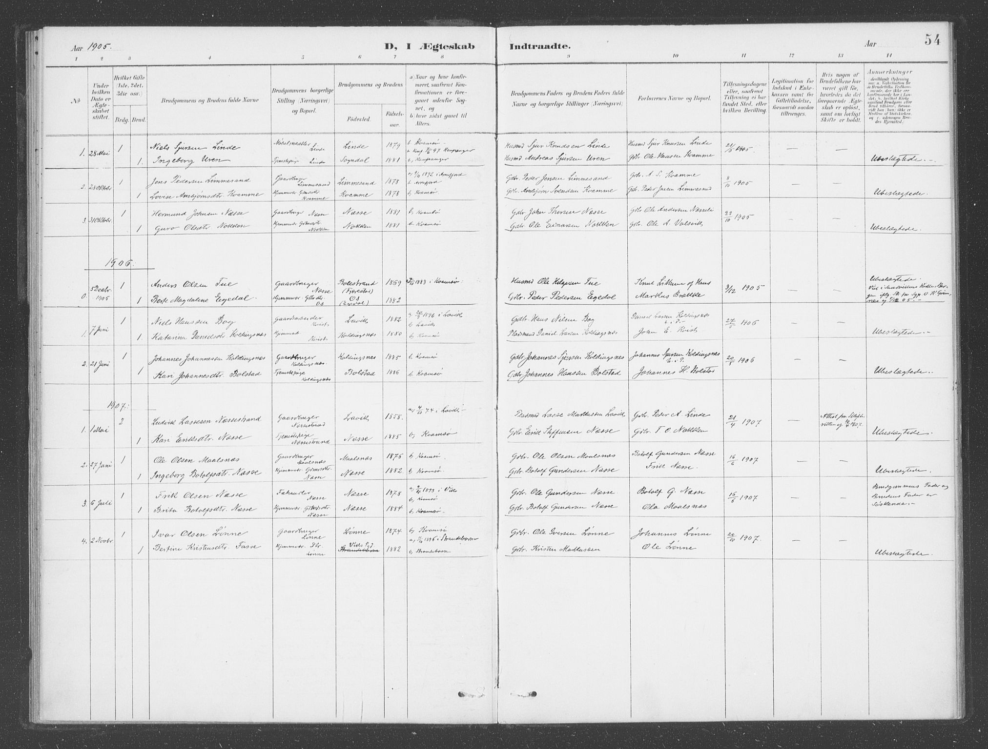 Vik sokneprestembete, AV/SAB-A-81501/H/Haa/Haad/L0002: Parish register (official) no. D  2, 1891-1907, p. 54