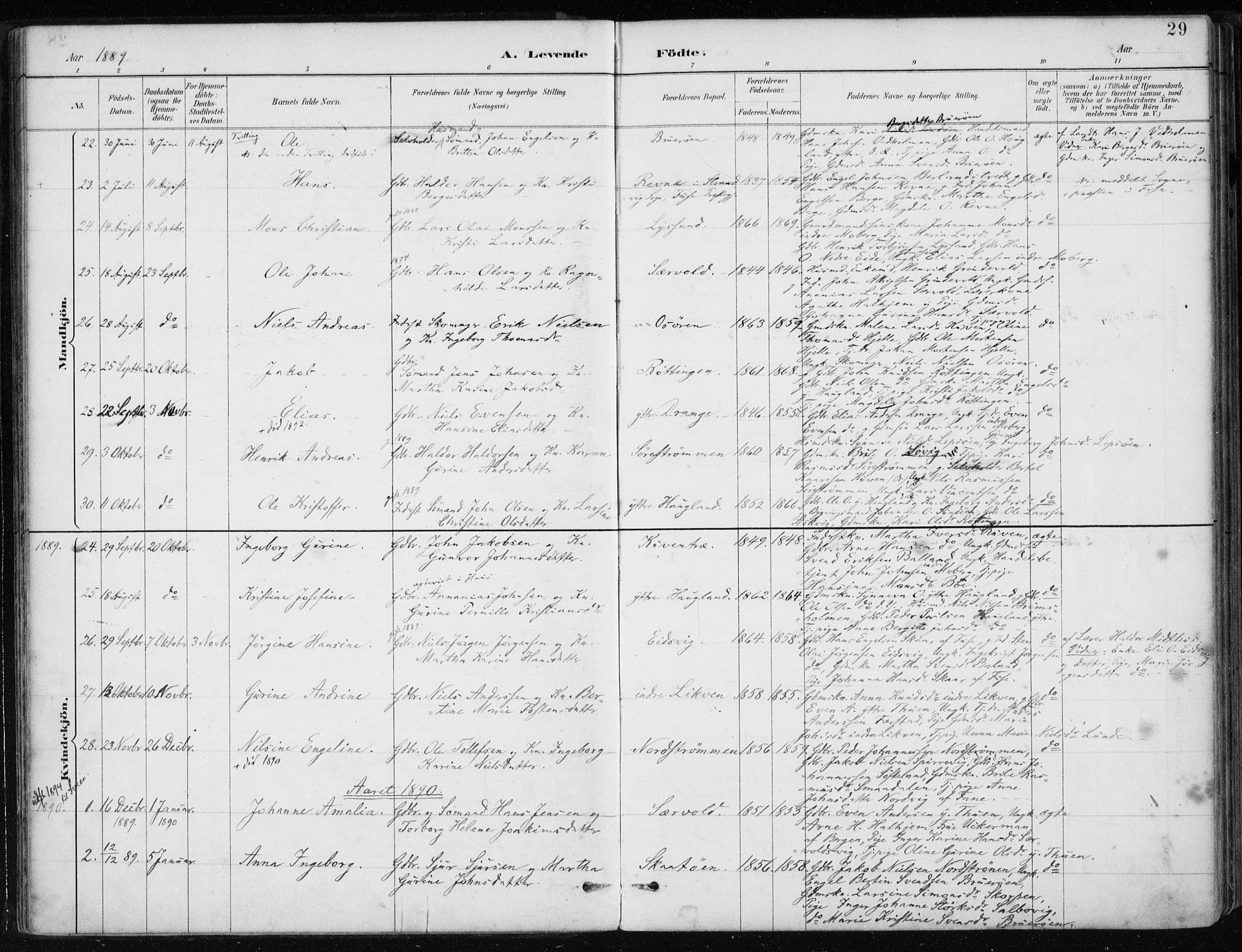 Os sokneprestembete, SAB/A-99929: Parish register (official) no. B 1, 1885-1902, p. 29